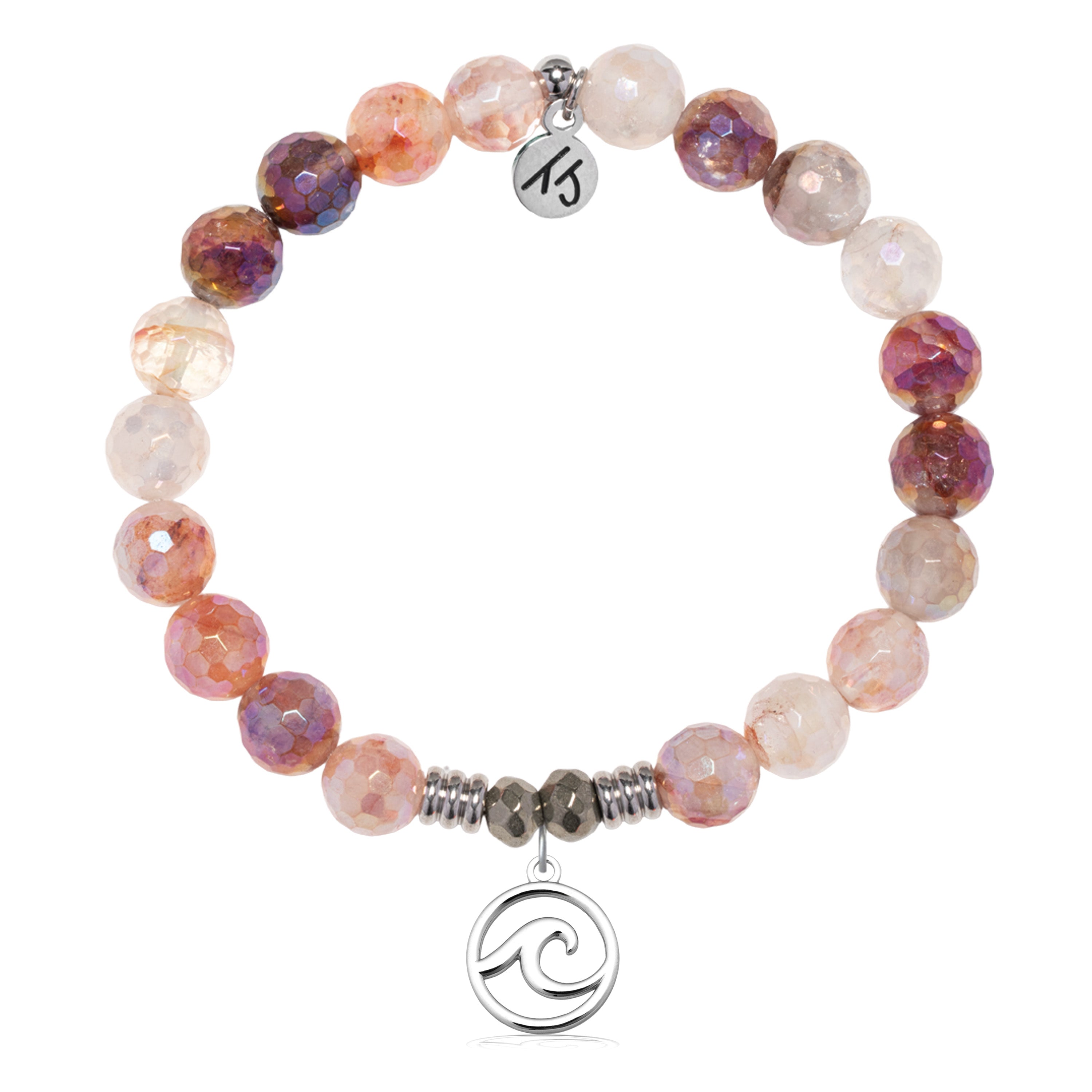 Strawberry Quartz Gemstone Bracelet with Wave Cutout Sterling Silver Charm