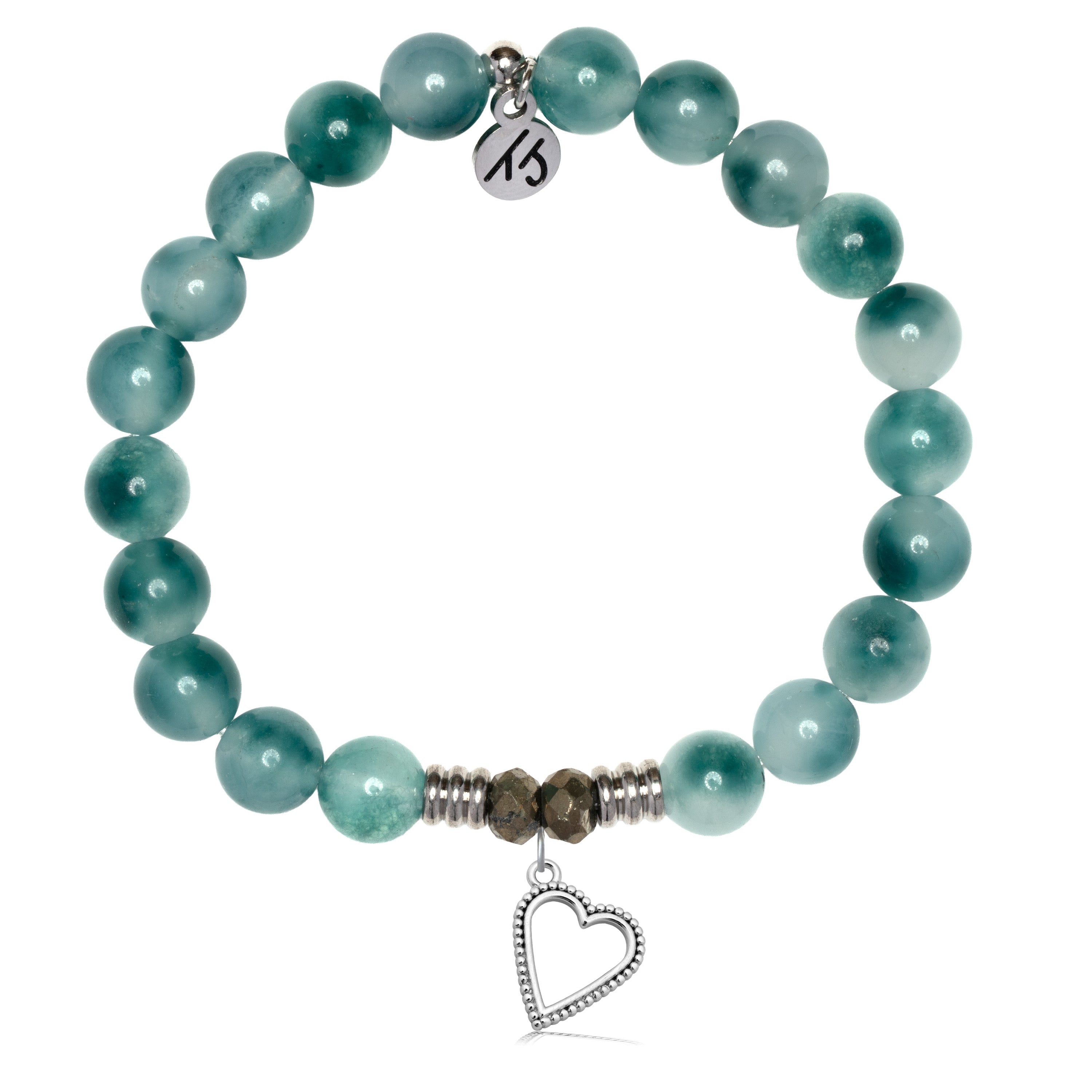 Teal White Jade Gemstone Bracelet with Everlasting Love Sterling Silver Charm