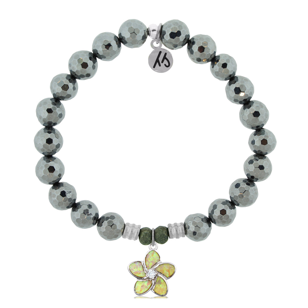 Terahertz Stone Bracelet with Flower of Positivity Sterling Silver Charm
