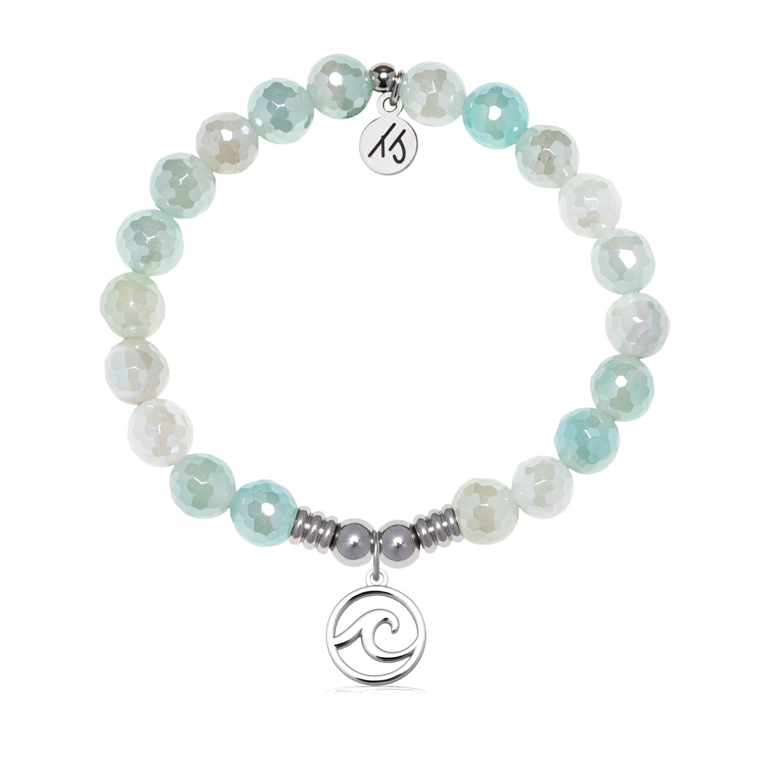 Wave Cutout Charm with Aqua Agate Gemstone Bracelet