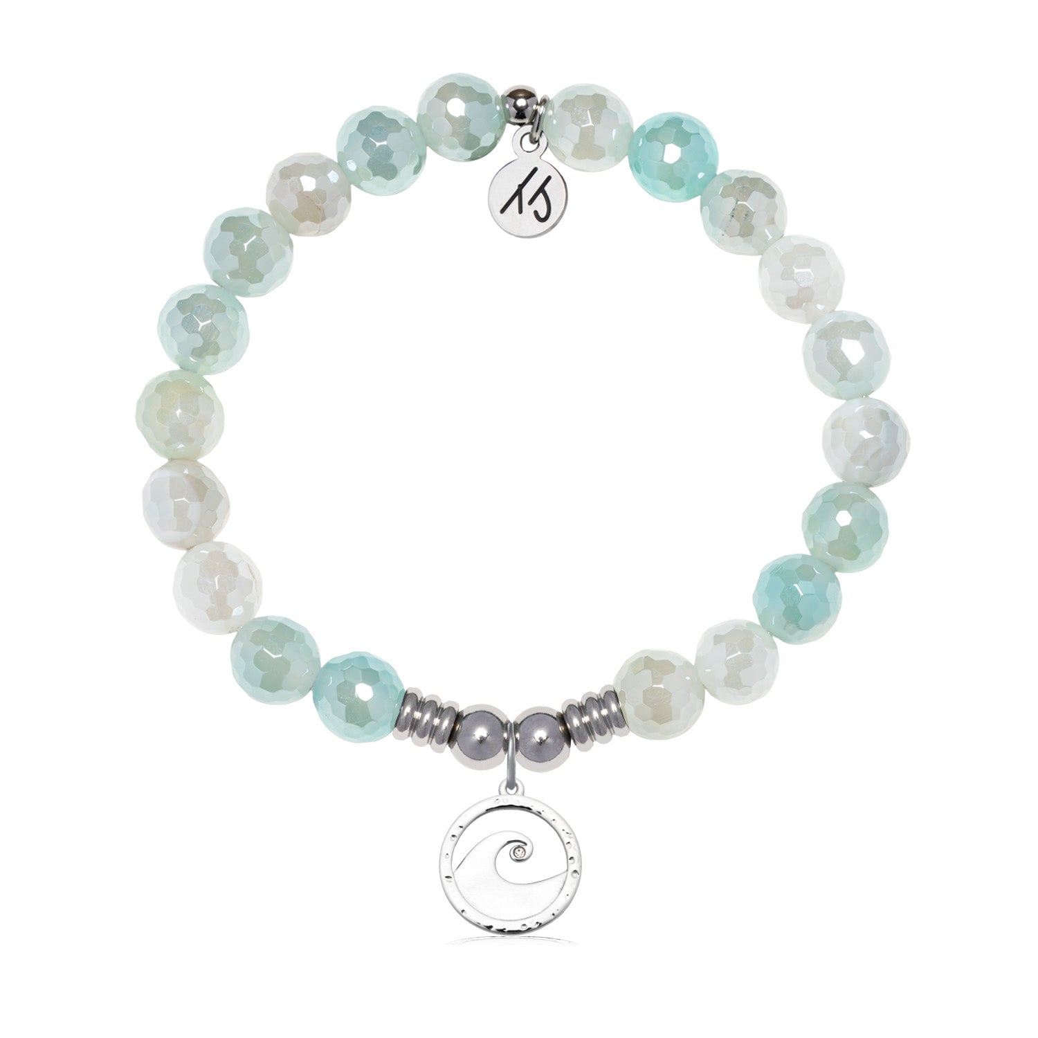 Waves of Strength Charm with Aqua Agate Gemstone Bracelet