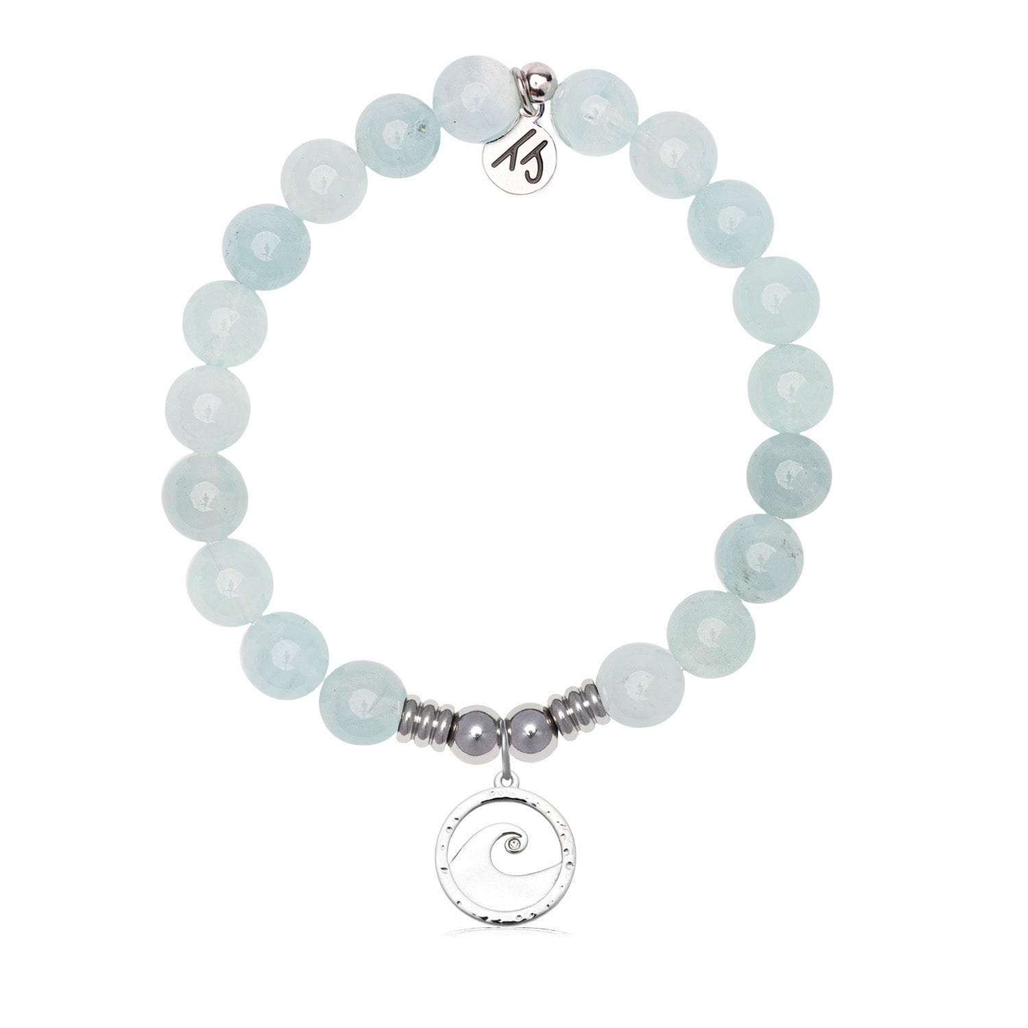 Waves of Strength Charm with Blue Aquamarine Jade Gemstone Bracelet