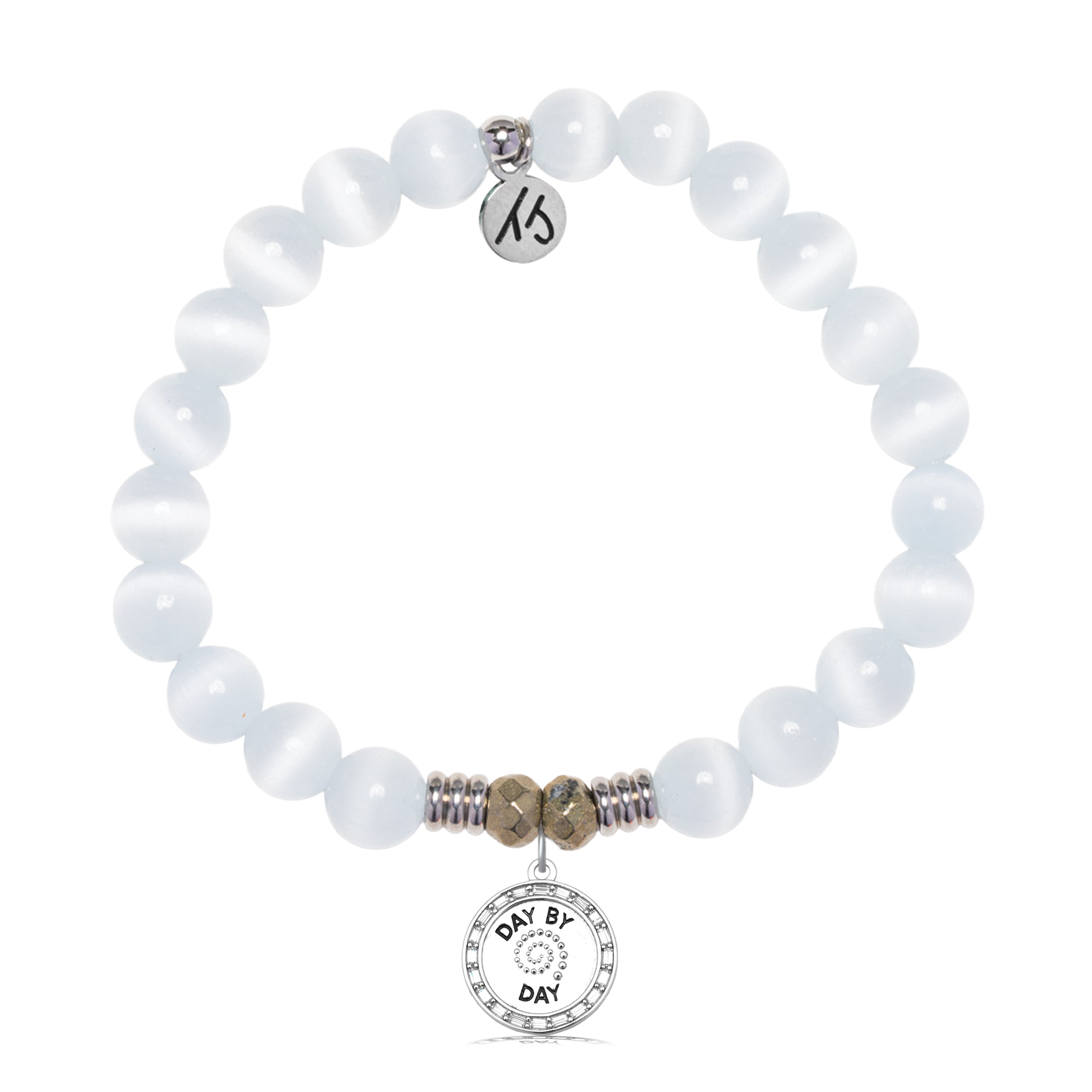 White Cats Eye Gemstone Bracelet with Day by Day Sterling Silver Charm
