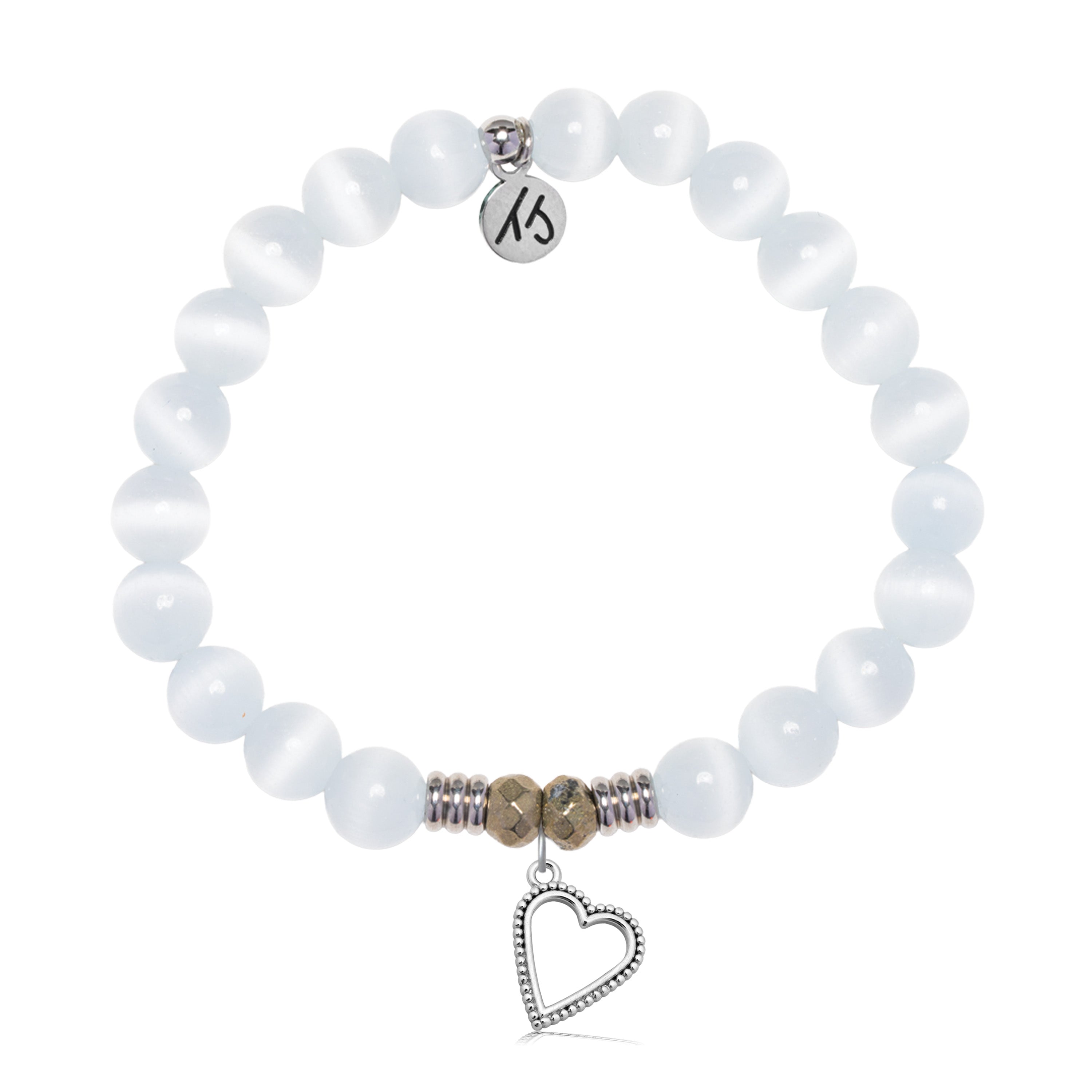 White Cats Eye Gemstone Bracelet with Everlasting Love Sterling Silver Charm