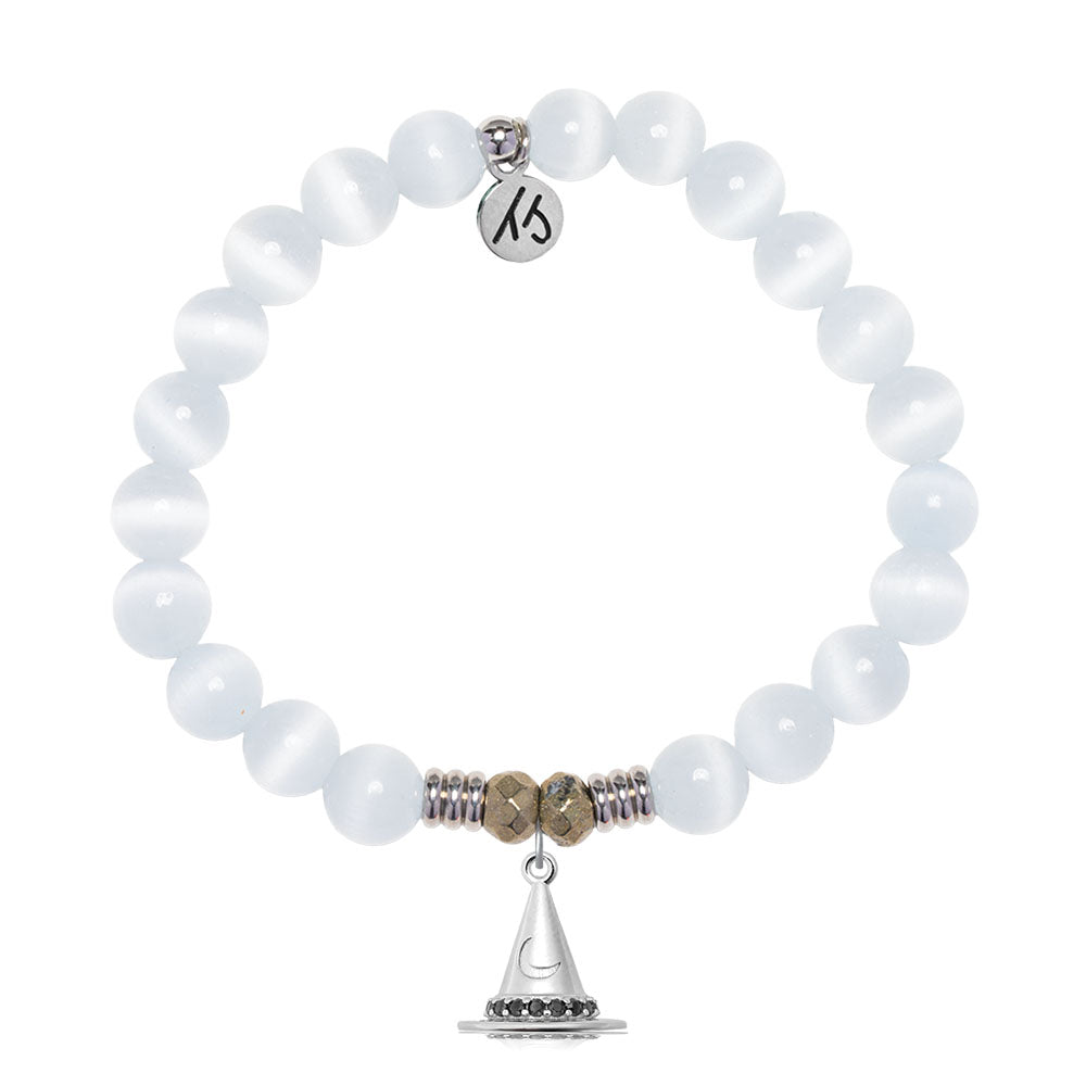 White Cats Eye Gemstone Bracelet with Spellbound Sterling Silver Charm