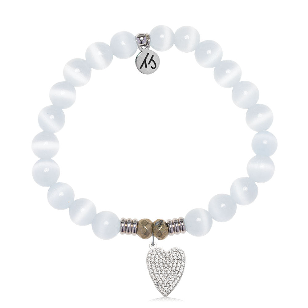 White Cats Eye Gemstone Bracelet with You Are Loved Sterling Silver Charm
