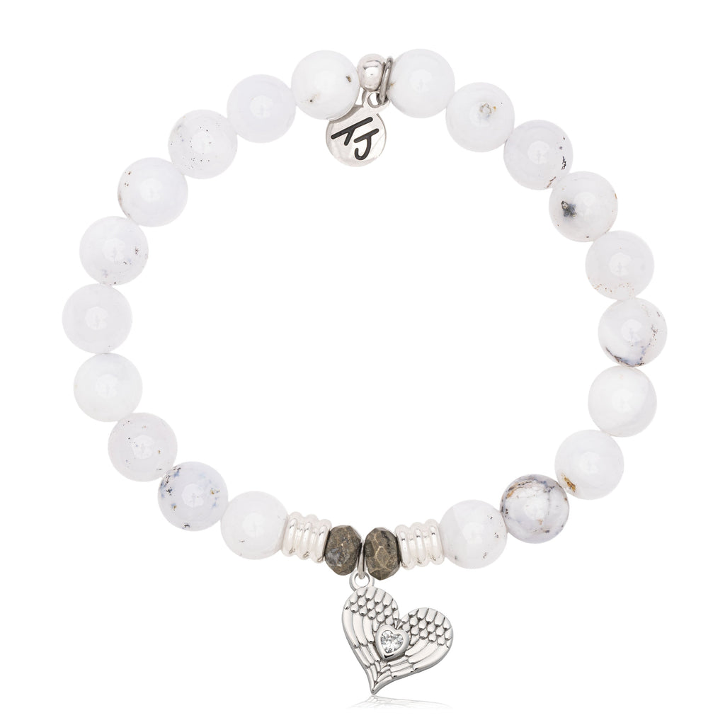 White Chalcedony Gemstone Bracelet with Angel Love Sterling Silver Charm