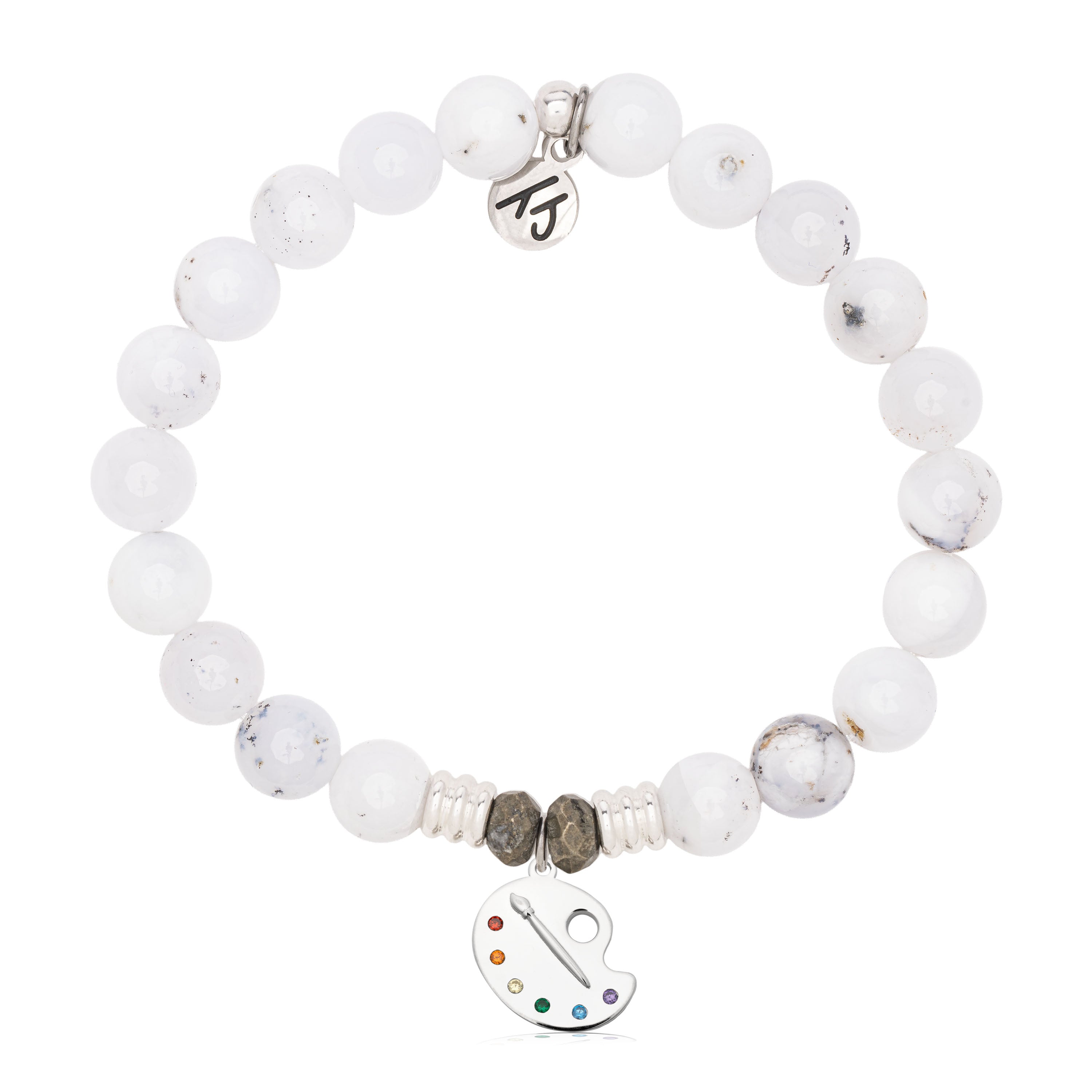 White Chalcedony Gemstone Bracelet with Create Sterling Silver Charm