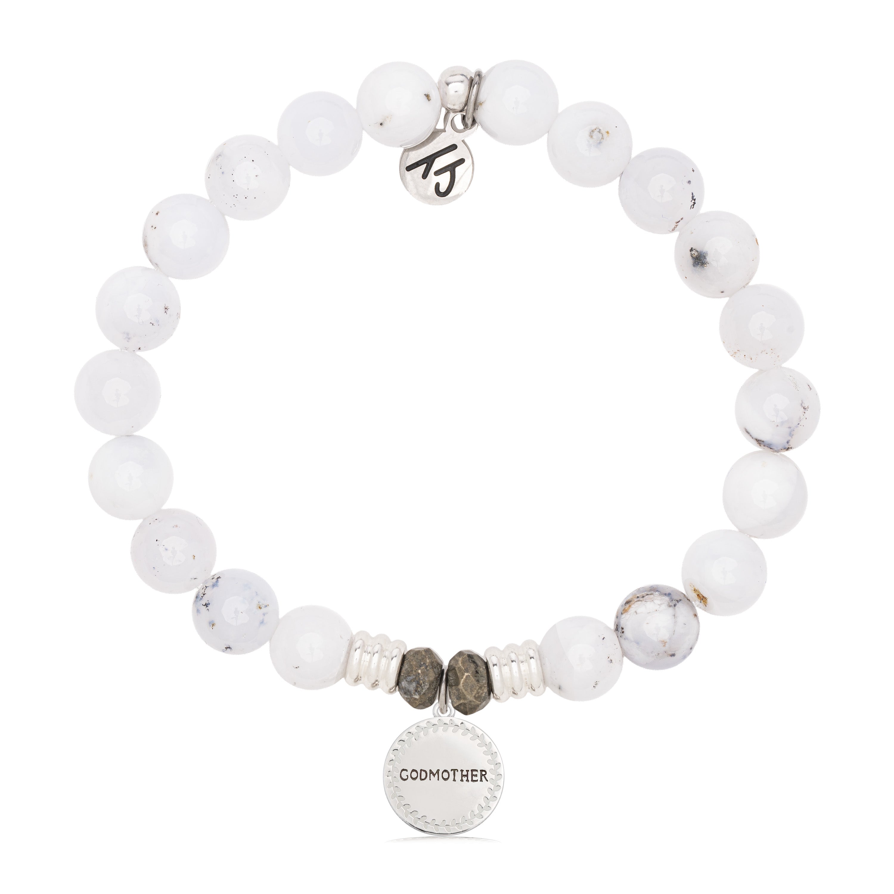 White Chalcedony Gemstone Bracelet with Endless Love Godmother Sterling Silver Charm