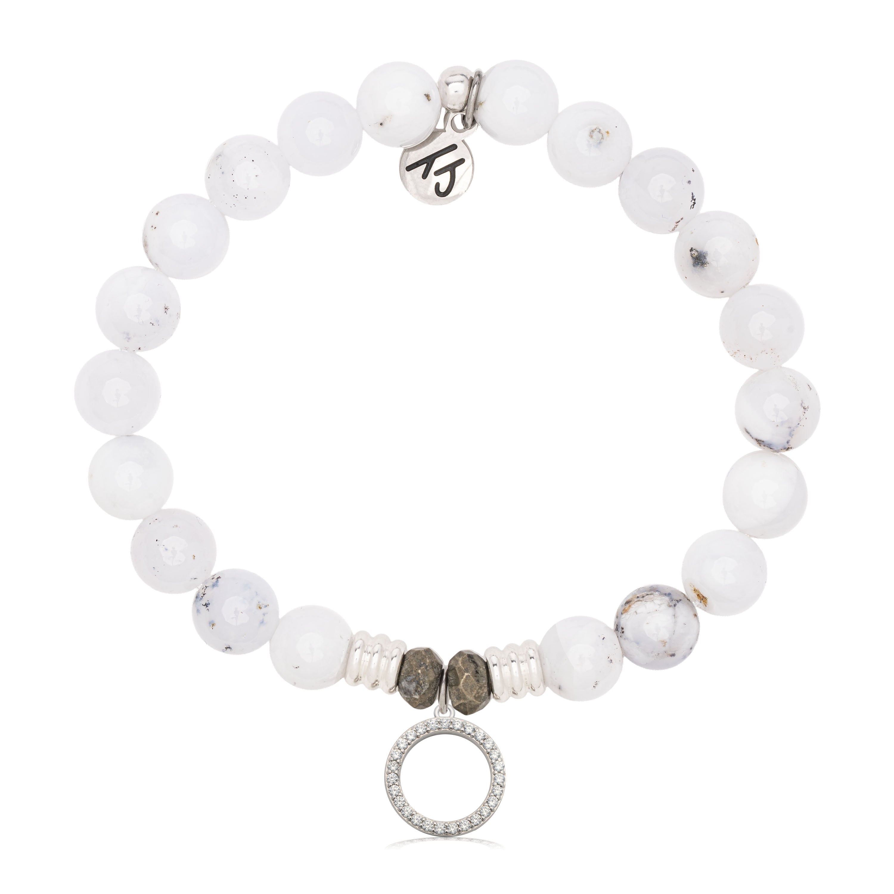 White Chalcedony Gemstone Bracelet with Good Karma Sterling Silver Charm