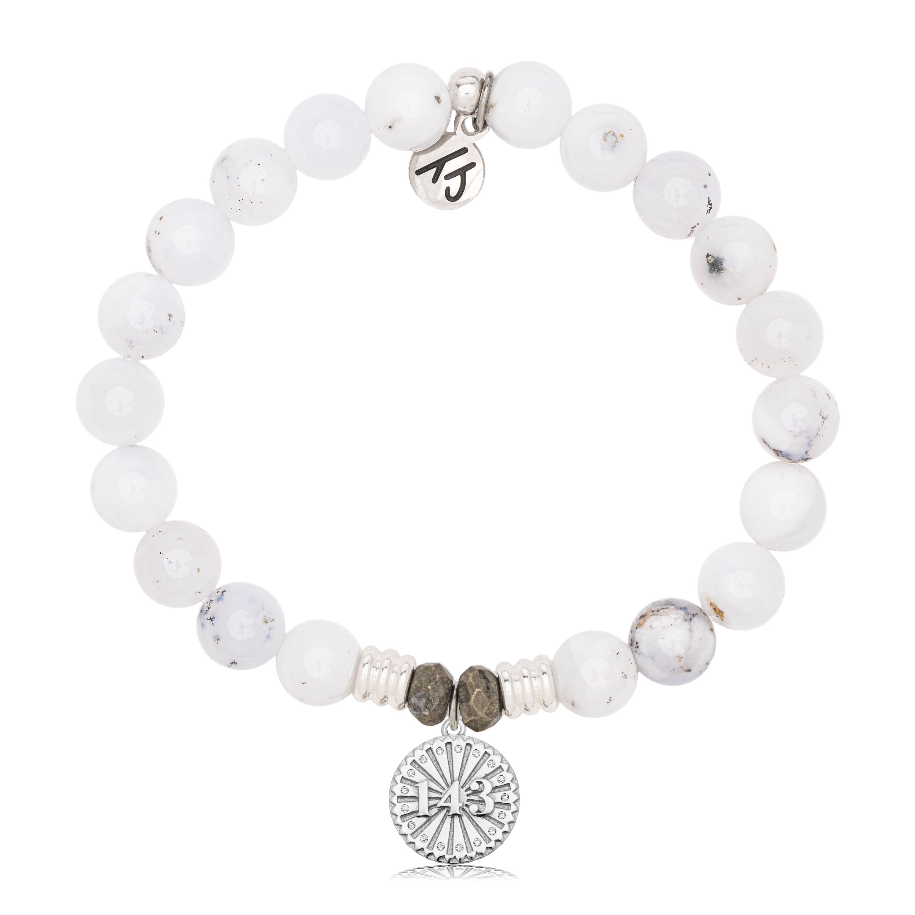 White Chalcedony Gemstone Bracelet with I Love You Sterling Silver Charm