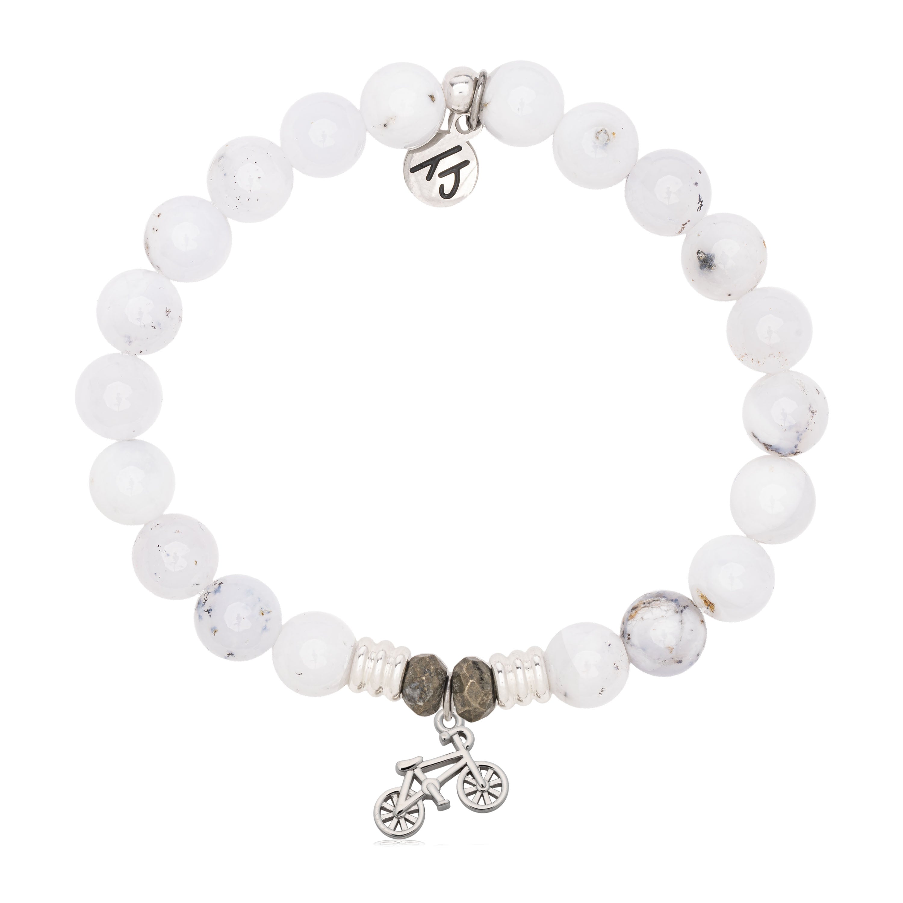 White Chalcedony Gemstone Bracelet with Just Cruise Sterling Silver Charm