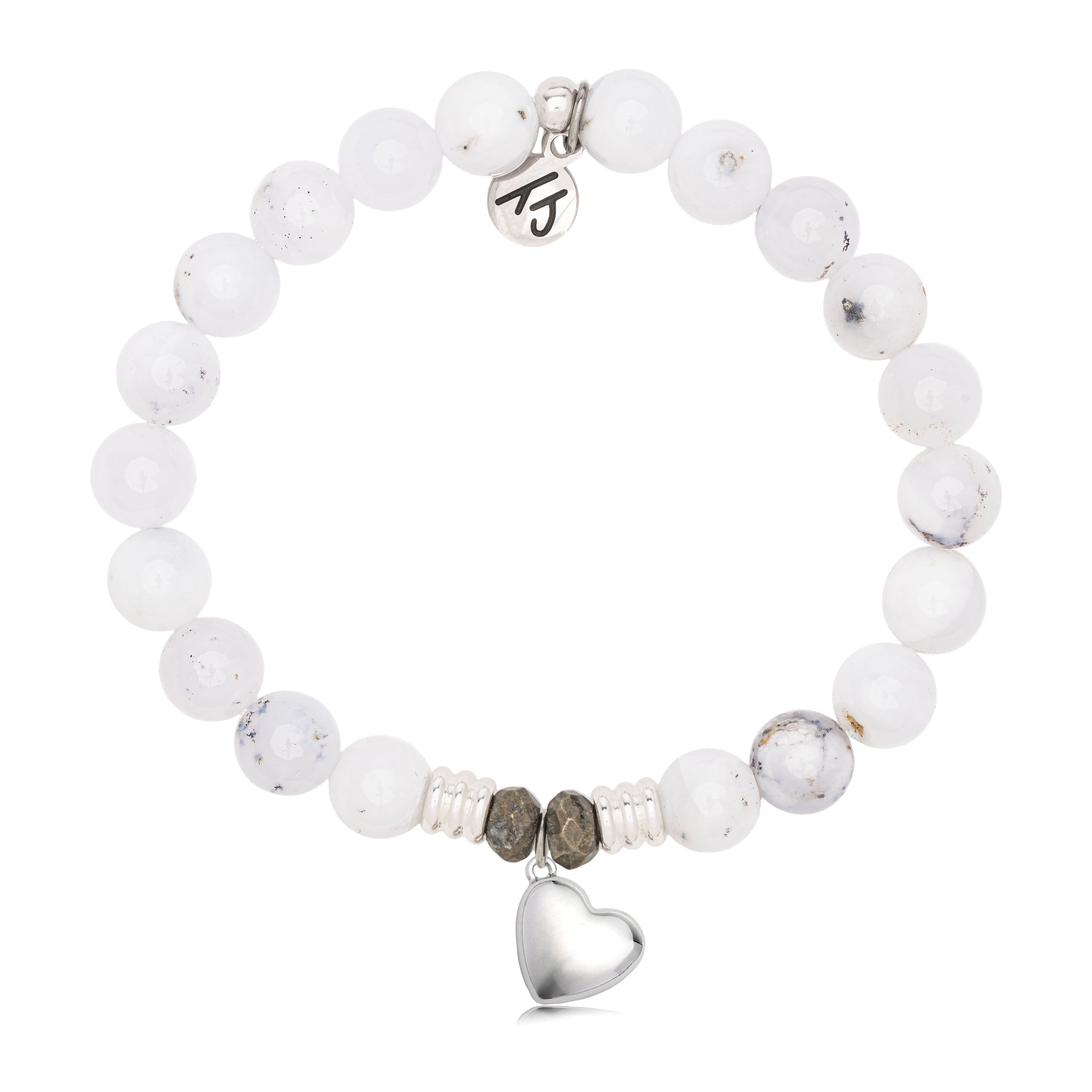 White Chalcedony Gemstone Bracelet with Love the Life You Live Sterling Silver Charm