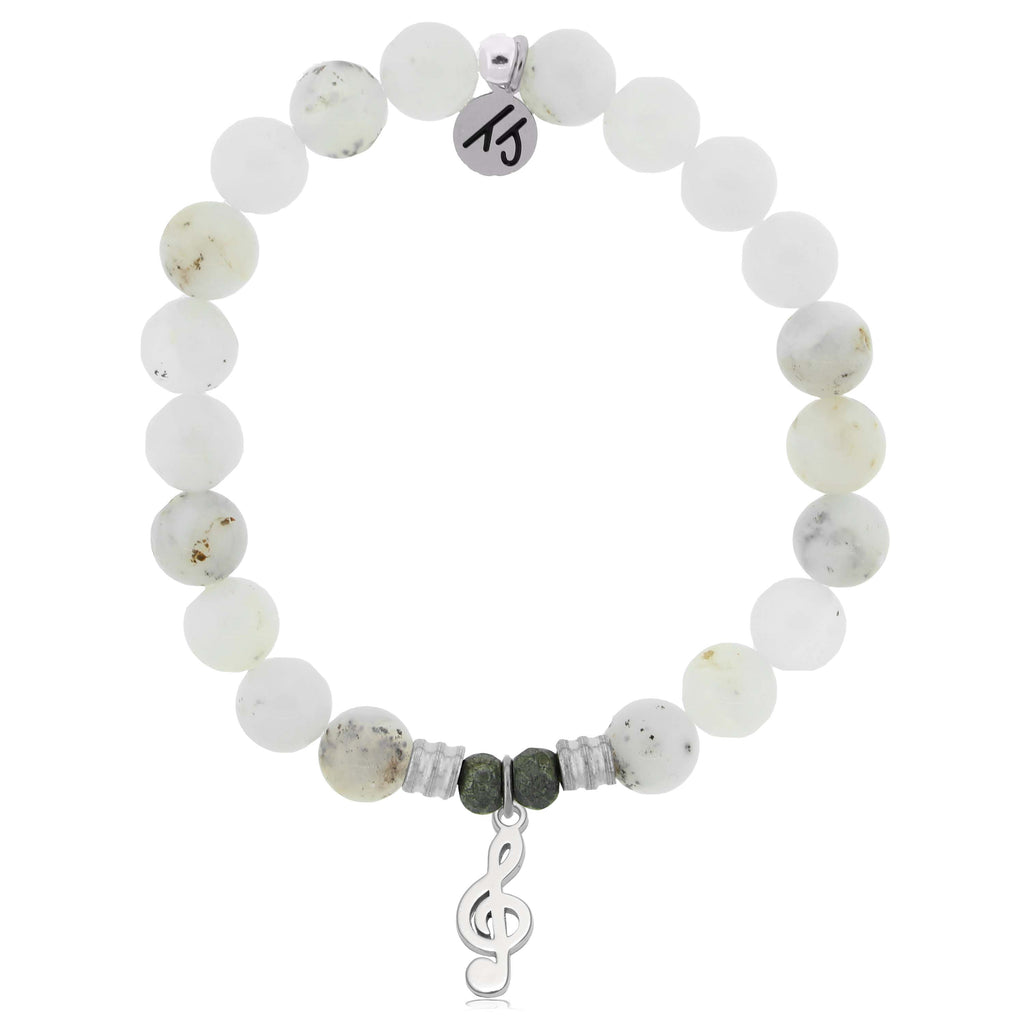 White Chalcedony Gemstone Bracelet with Music Note Sterling Silver Charm