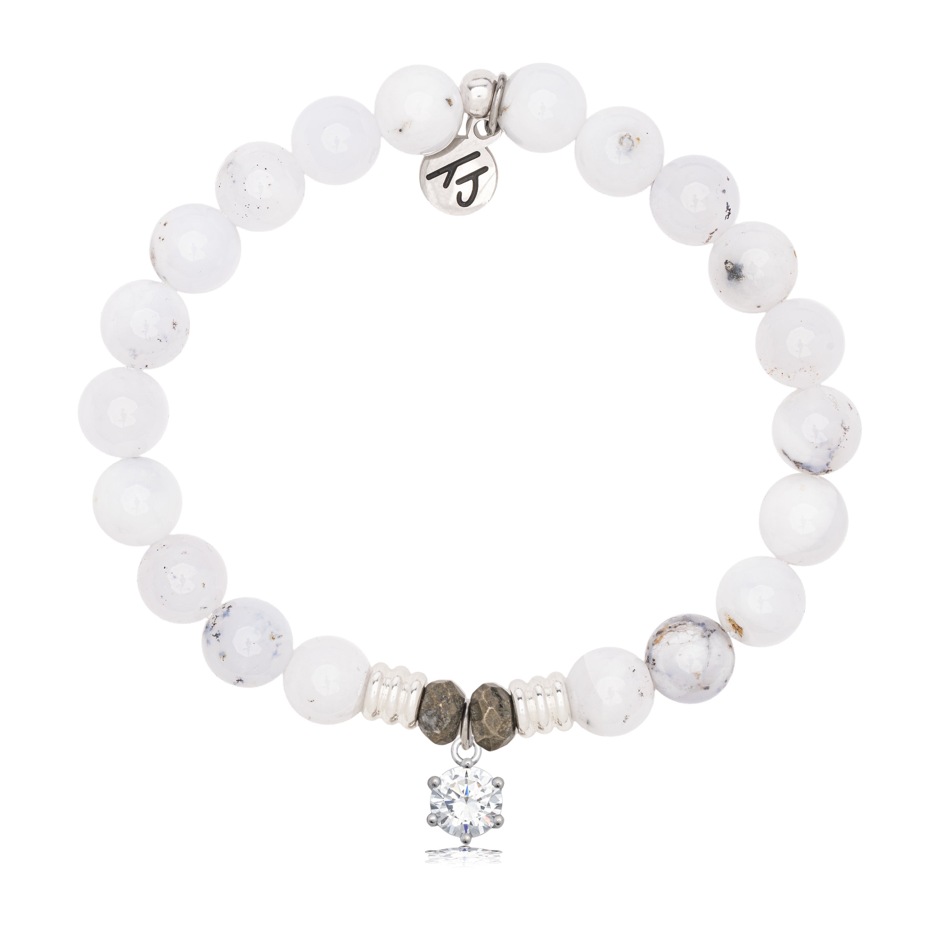White Chalcedony Gemstone Bracelet with Shine Like A Diamond Sterling Silver Charm