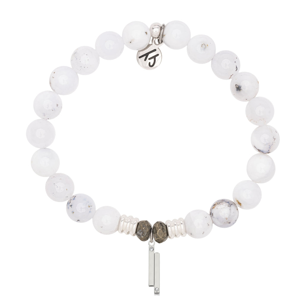 White Chalcedony Gemstone Bracelet with Stand by Me Sterling Silver Charm