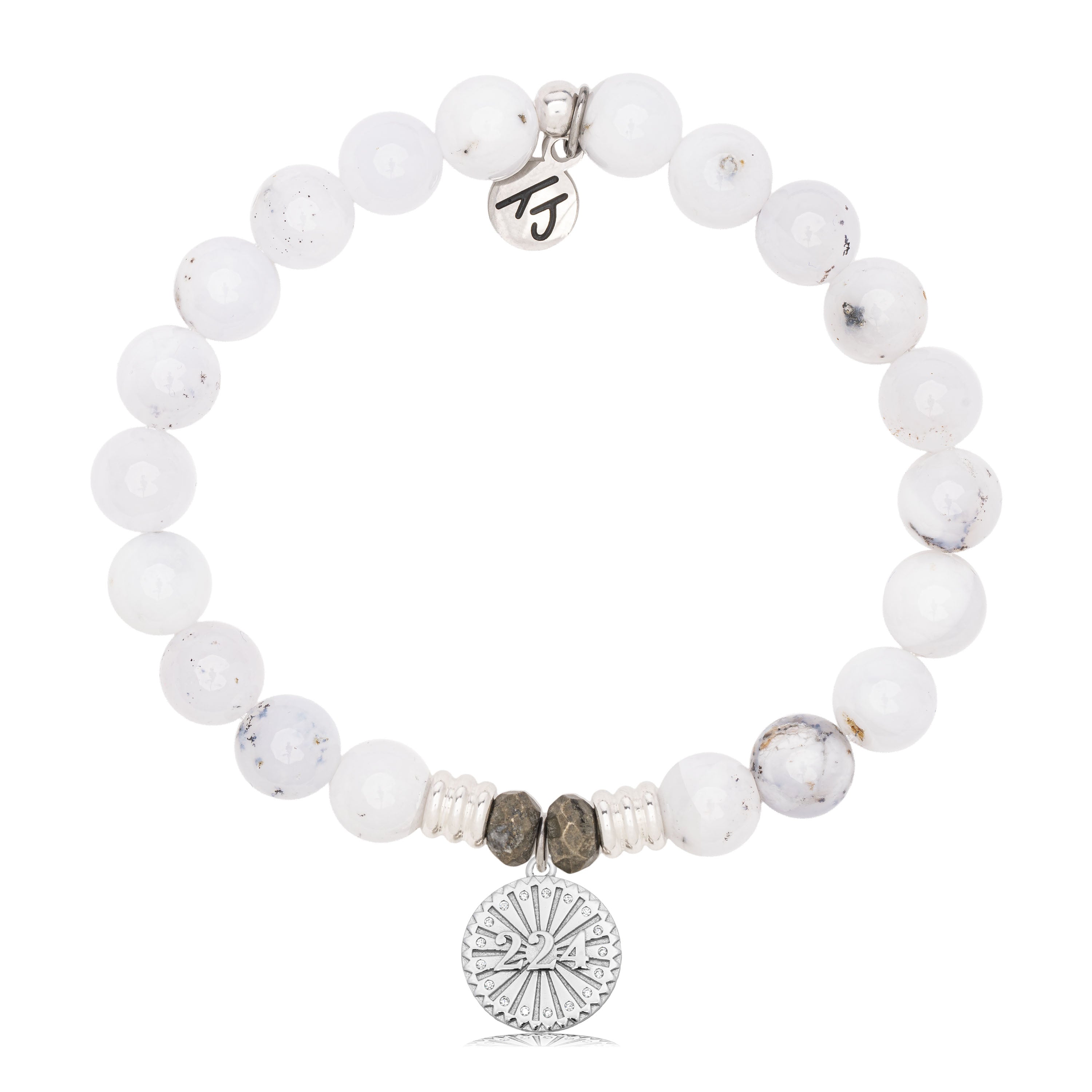 White Chalcedony Gemstone Bracelet with Today Tomorrow Forever Sterling Silver Charm