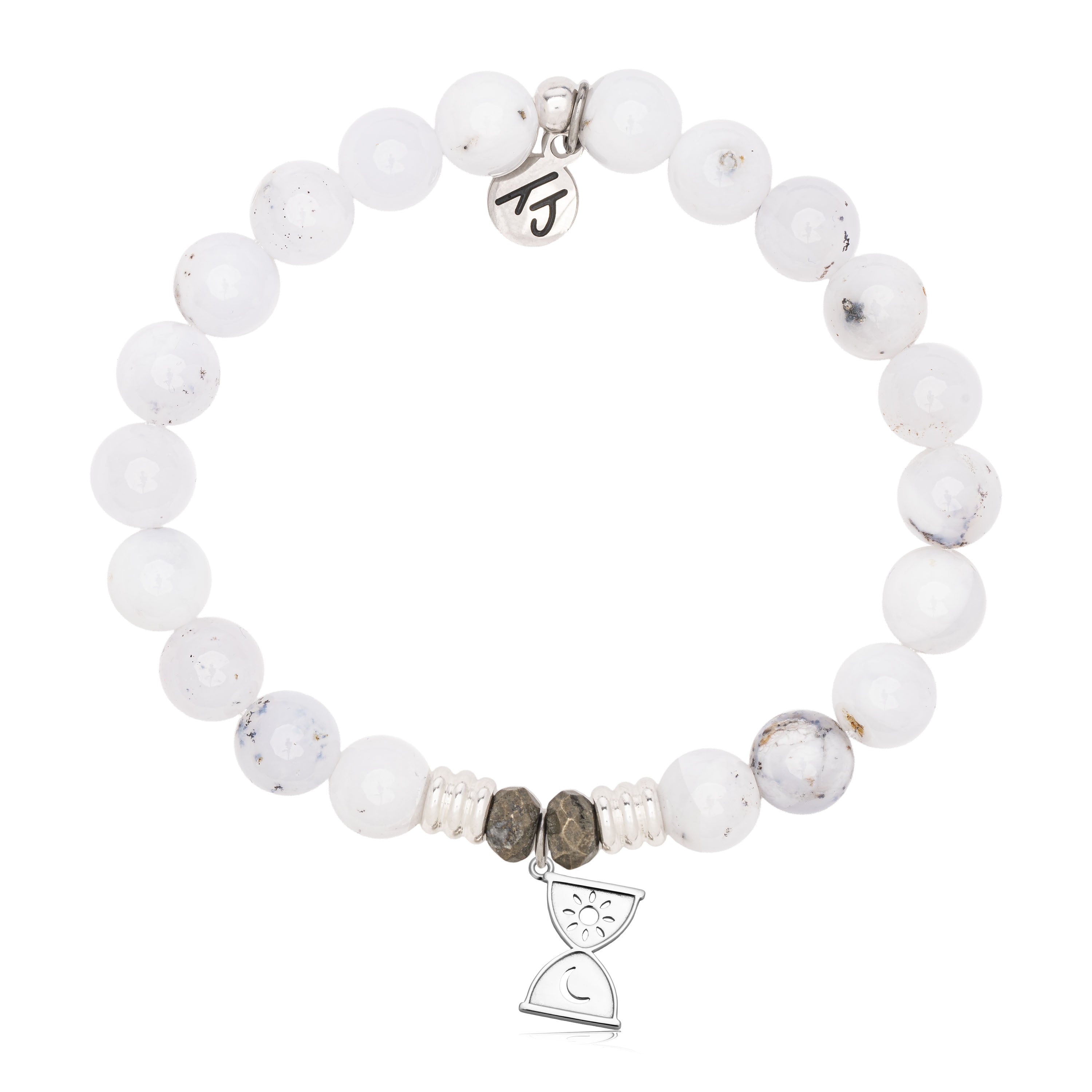 White Chalcedony Gemstone Bracelet with Trust in Time Sterling Silver Charm