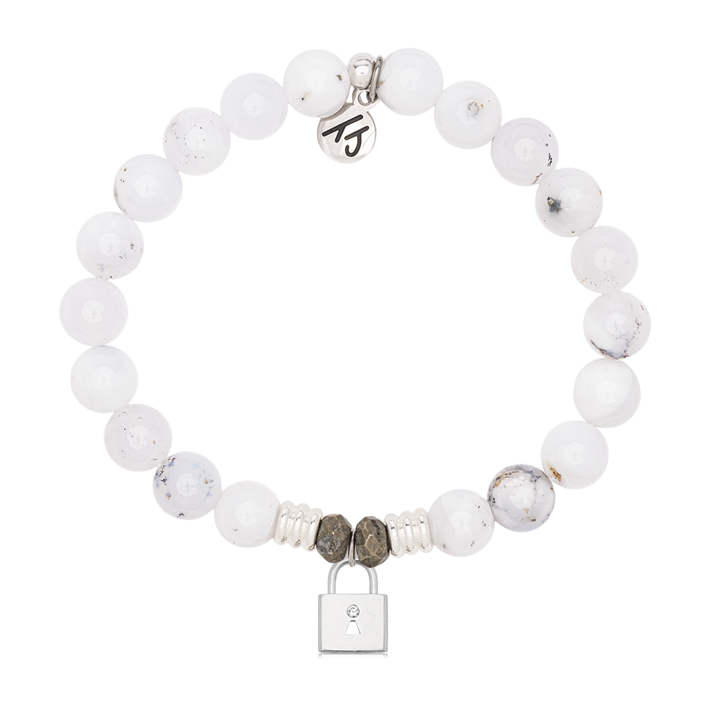 White Chalcedony Gemstone Bracelet with Unbreakable Friendship Sterling Silver Charm