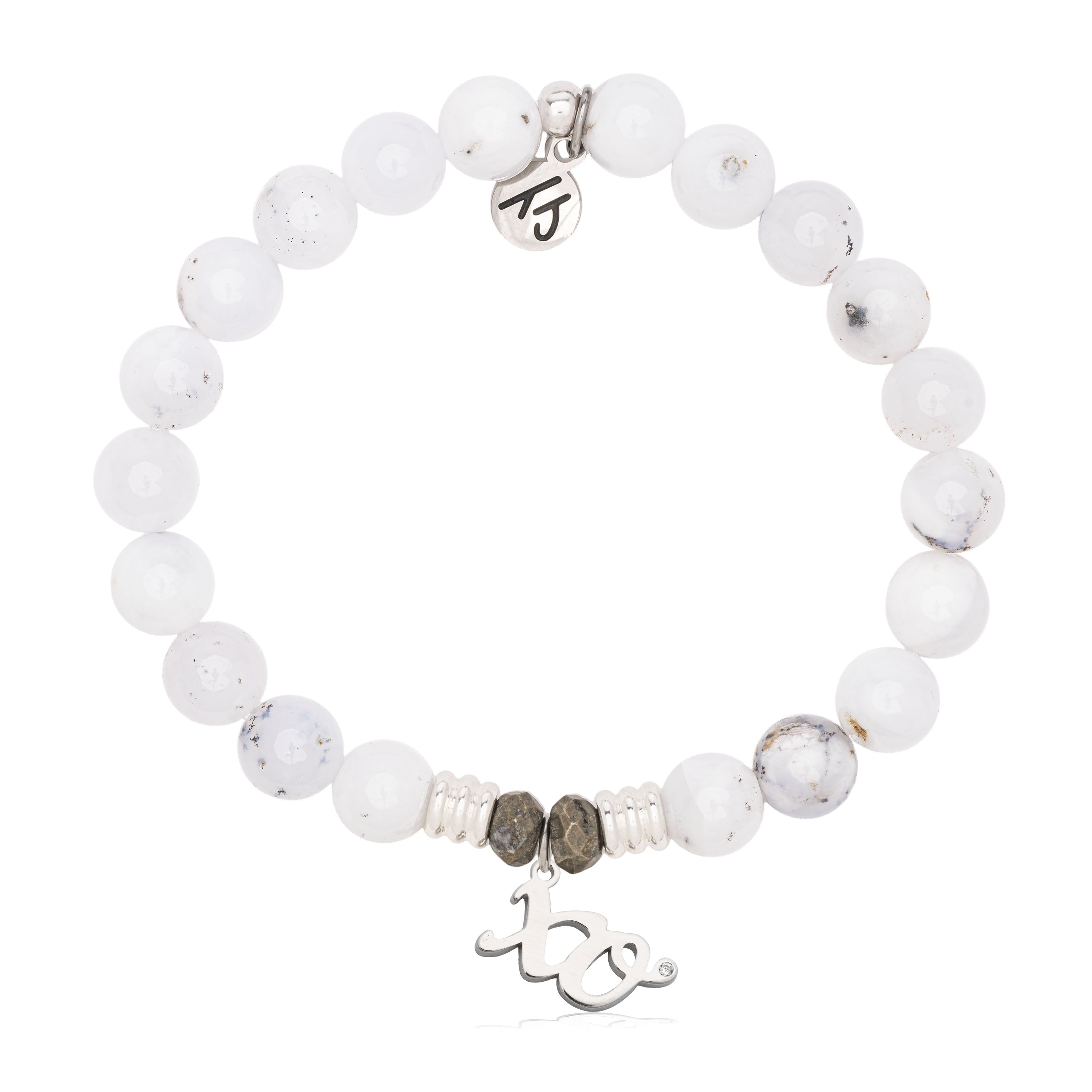 White Chalcedony Gemstone Bracelet with XO Sterling Silver Charm