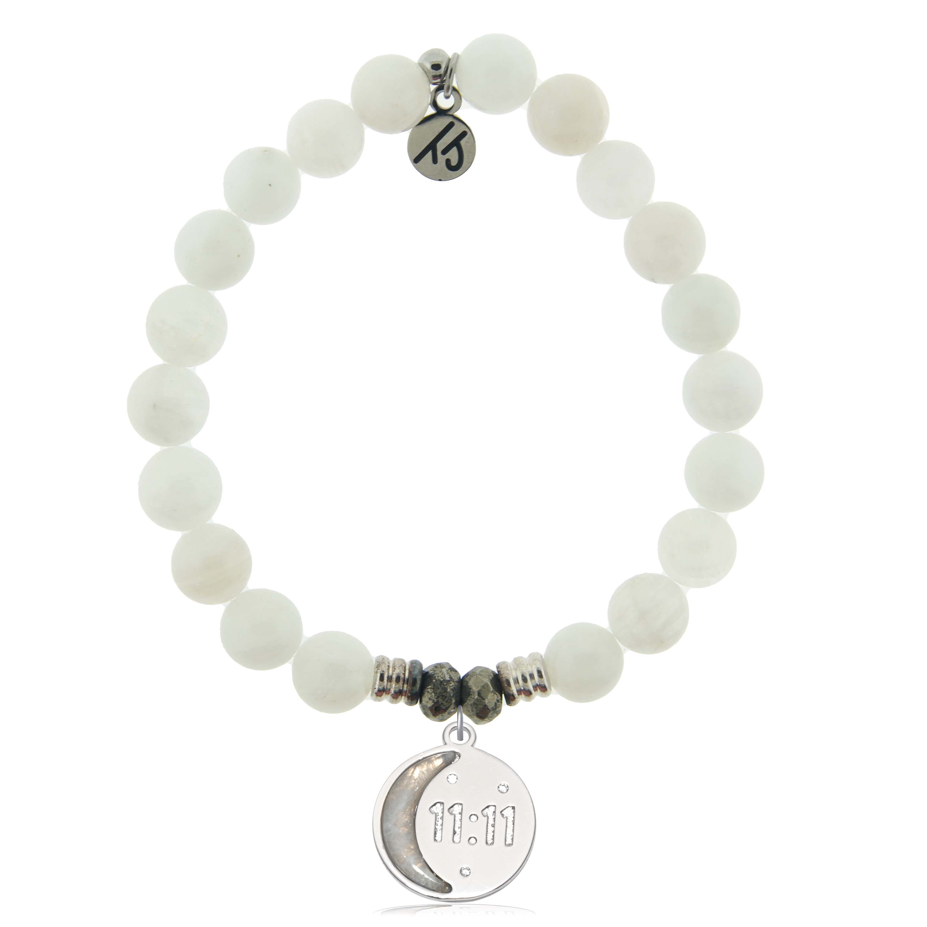 White Moonstone Gemstone Bracelet with 11:11 Sterling Silver Charm