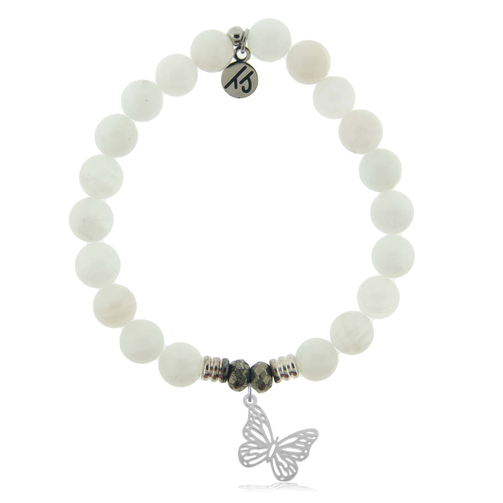 White Moonstone Gemstone Bracelet with Butterfly Sterling Silver Charm