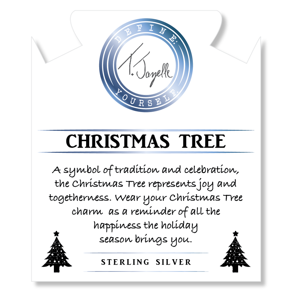 White Moonstone Gemstone Bracelet with Christmas Tree Sterling Silver Charm