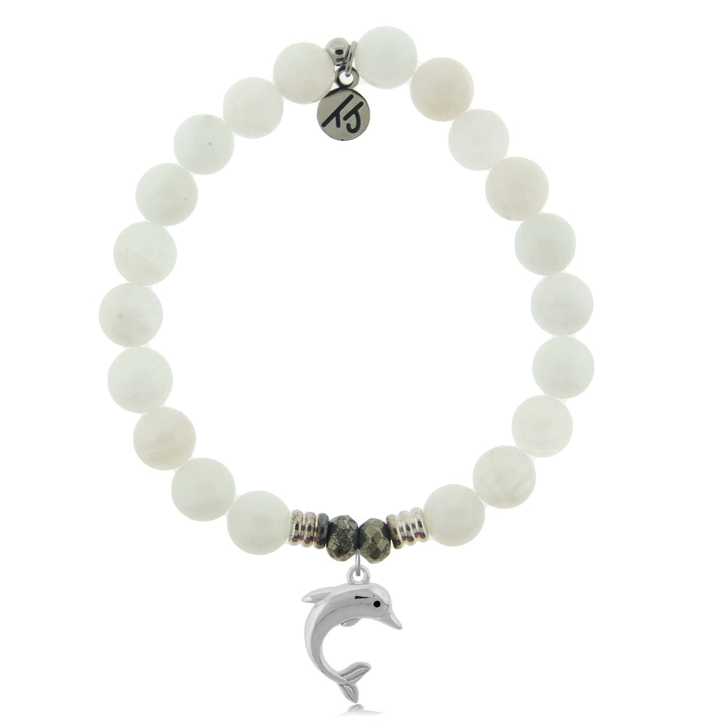 White Moonstone Gemstone Bracelet with Dolphin Sterling Silver Charm