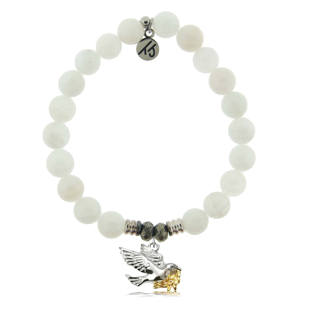 White Moonstone Gemstone Bracelet with Dove Sterling Silver Charm