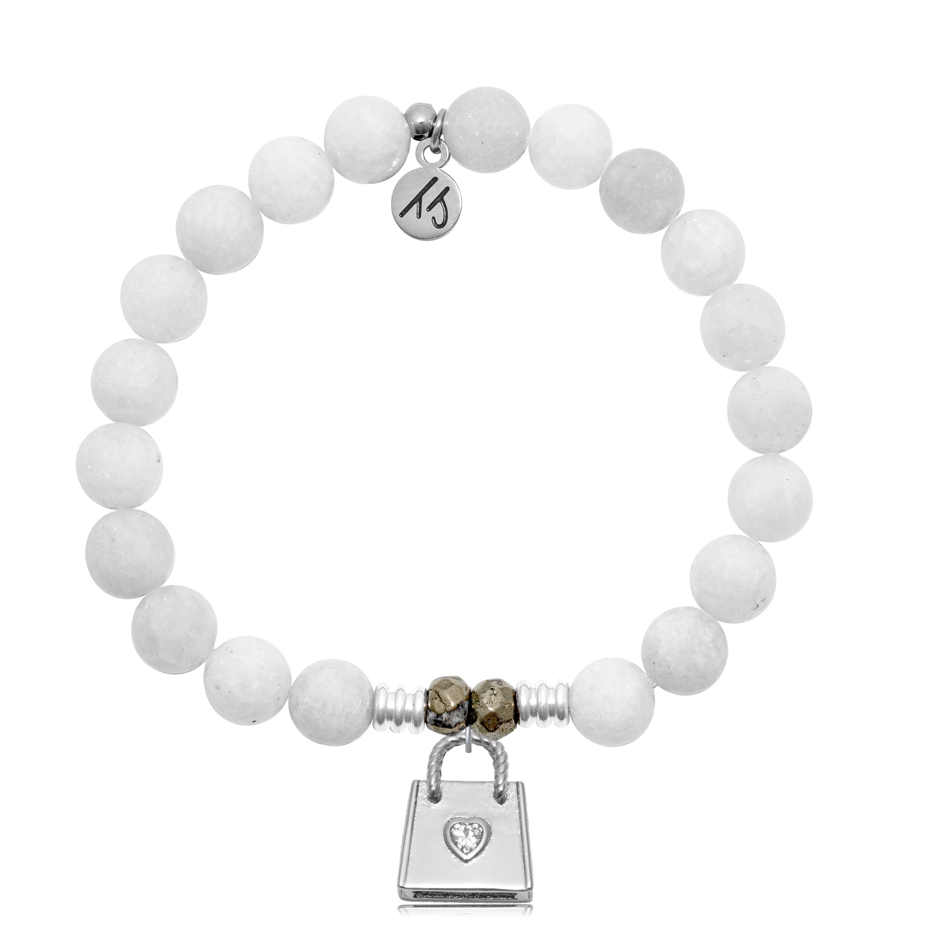 White Moonstone Gemstone Bracelet with Fashionista Sterling Silver Charm