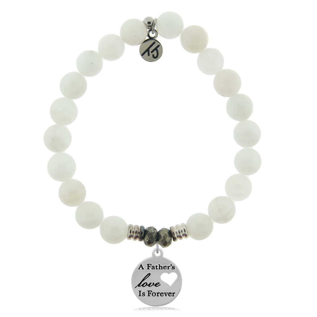 White Moonstone Gemstone Bracelet with Father's Love Sterling Silver Charm