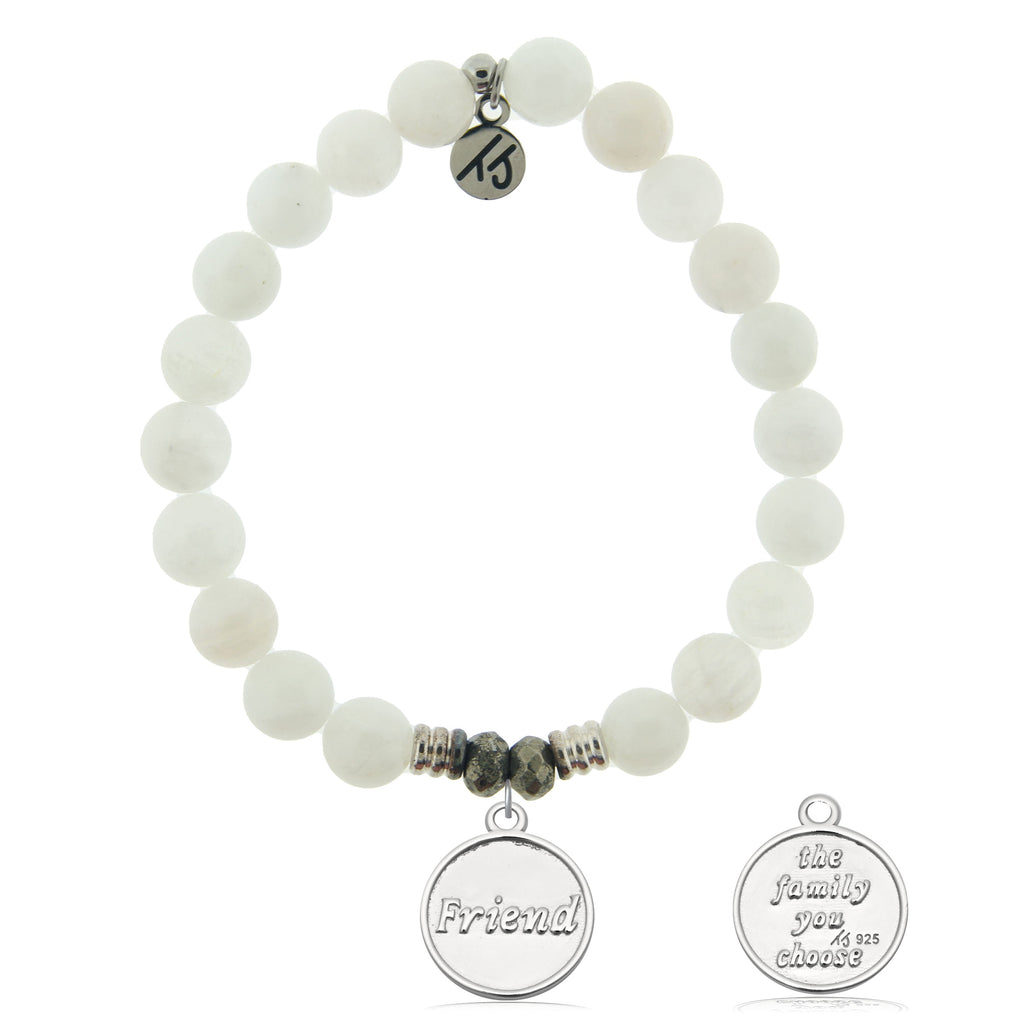 White Moonstone Gemstone Bracelet with Friend the Family Sterling Silver Charm