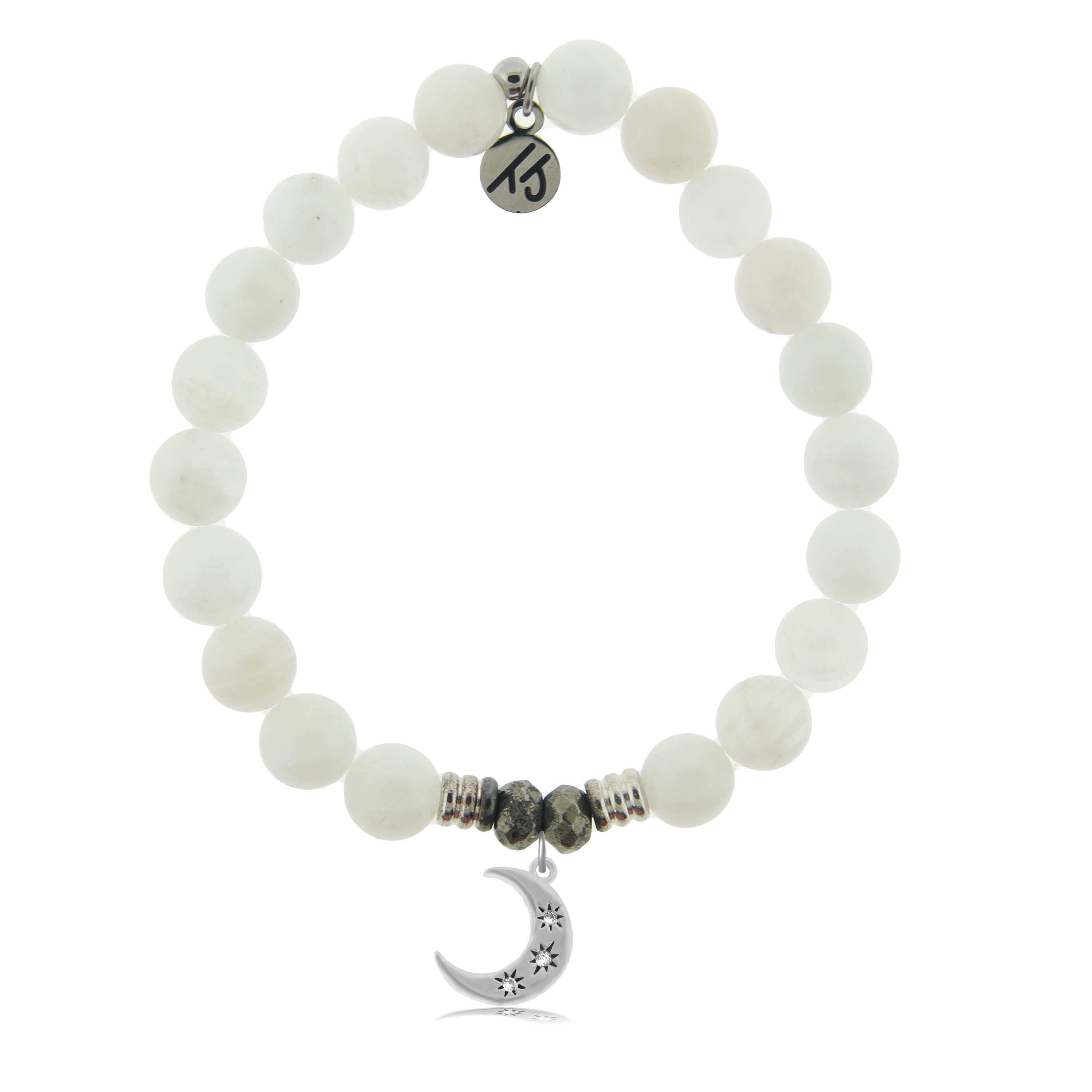 White Moonstone Gemstone Bracelet with Friendship Stars Sterling Silver Charm