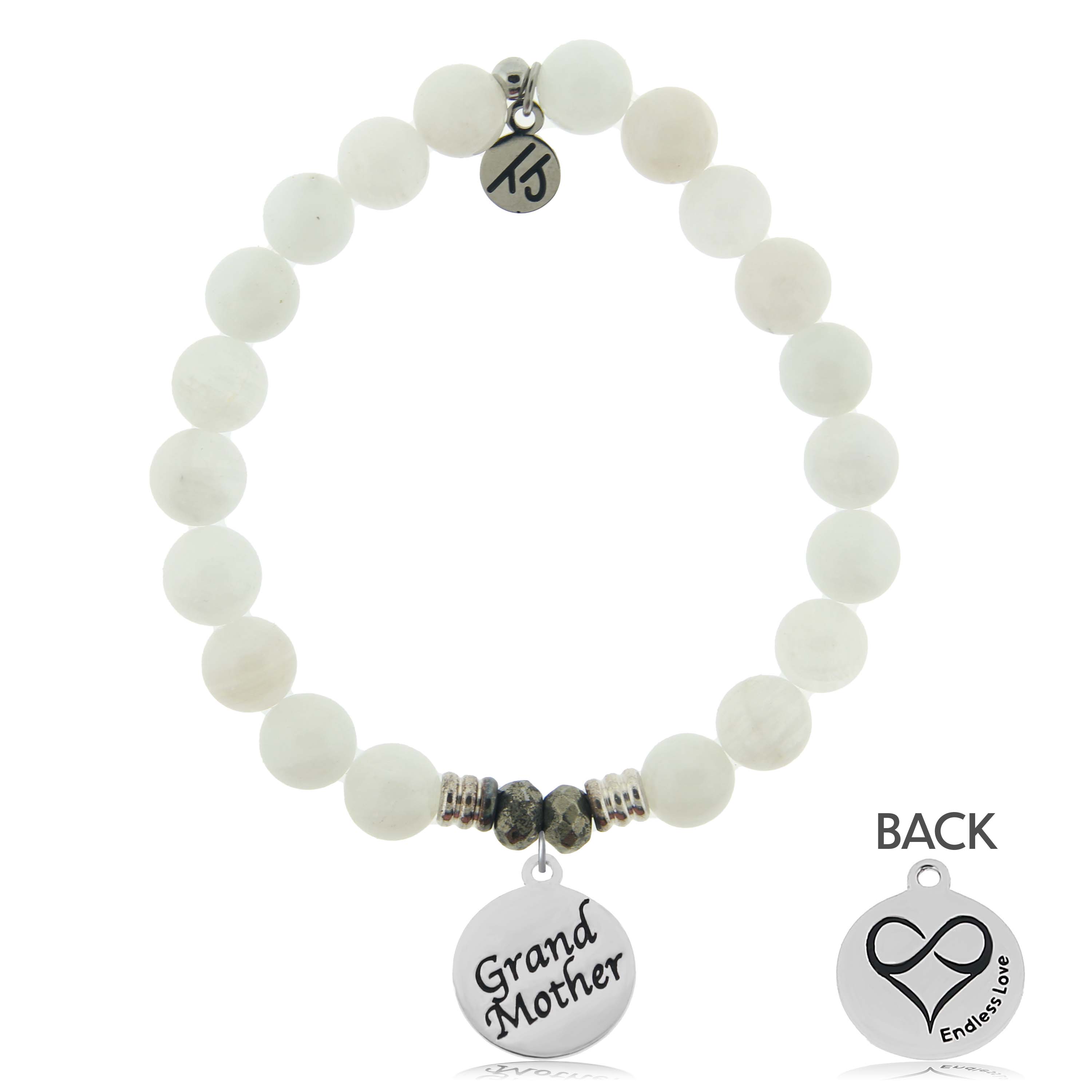 White Moonstone Gemstone Bracelet with Grandmother Sterling Silver Charm