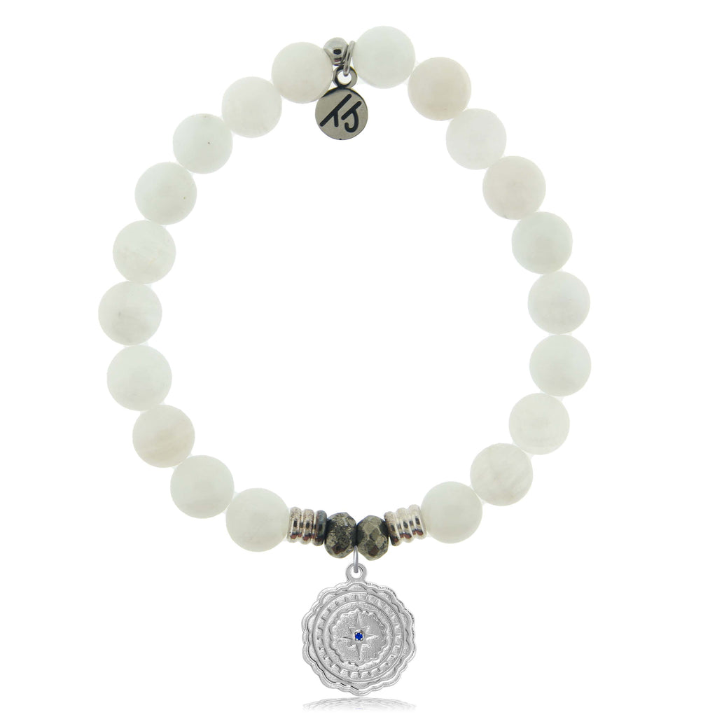 White Moonstone Gemstone Bracelet with Healing Sterling Silver Charm