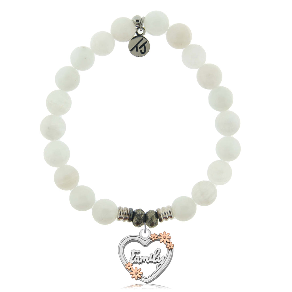 White Moonstone Gemstone Bracelet with Heart Family Sterling Silver Charm