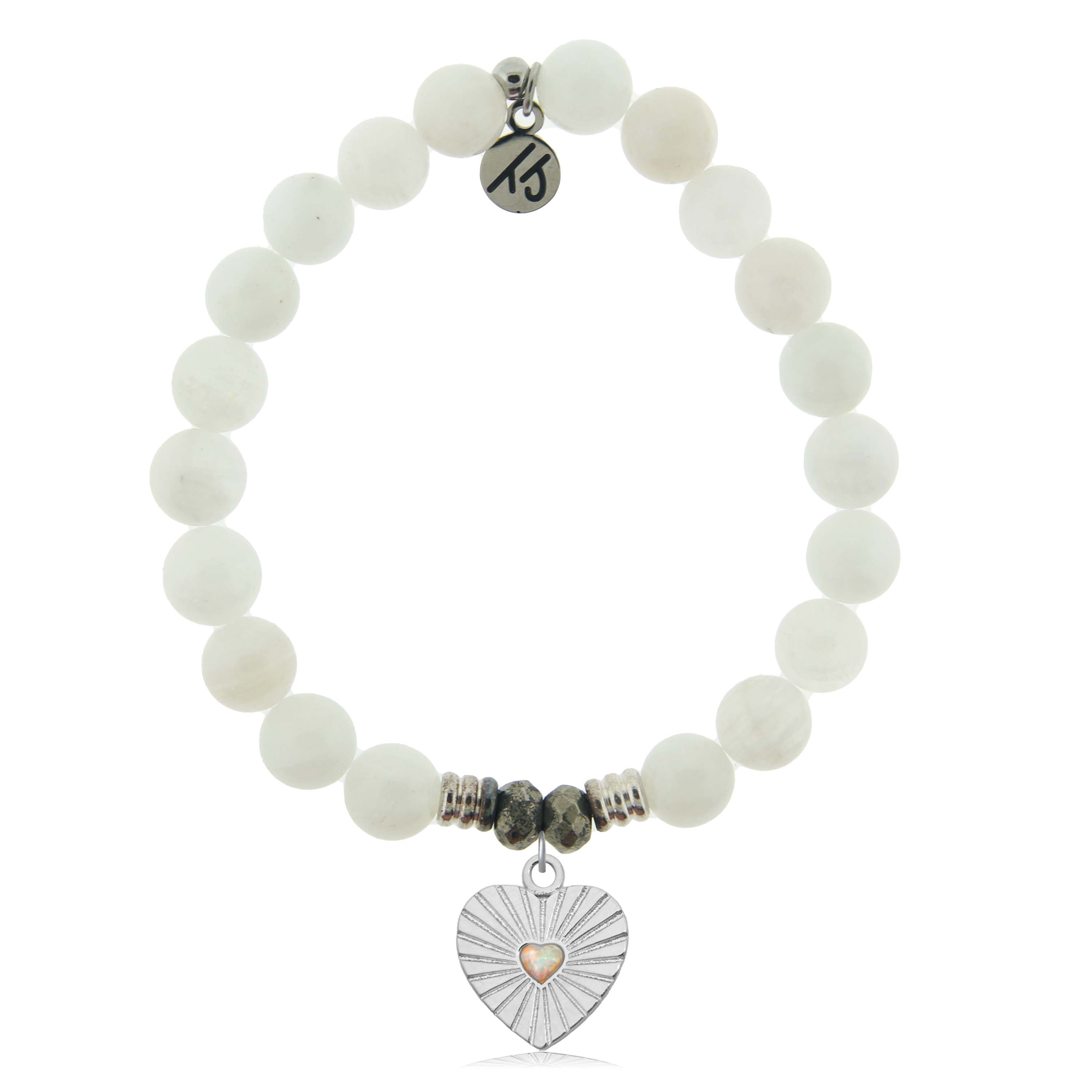 White Moonstone Gemstone Bracelet with Heart Sterling Silver Charm