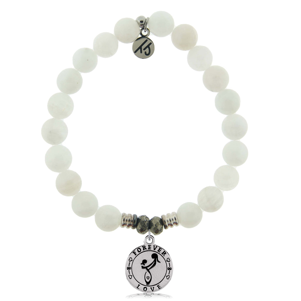 White Moonstone Gemstone Bracelet with Mother's Love Sterling Silver Charm