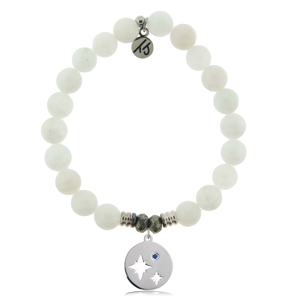 White Moonstone Gemstone Bracelet with Mother Son Sterling Silver Charm