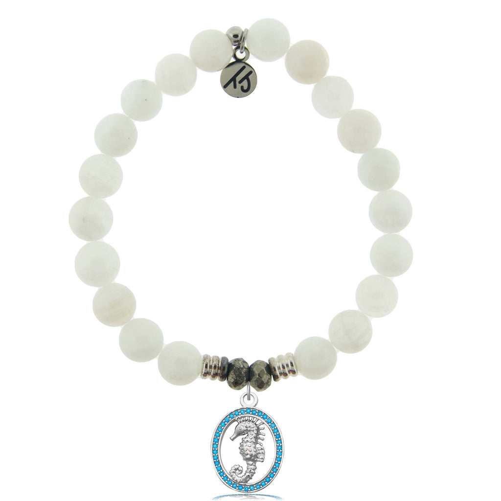White Moonstone Gemstone Bracelet with Seahorse Sterling Silver Charm
