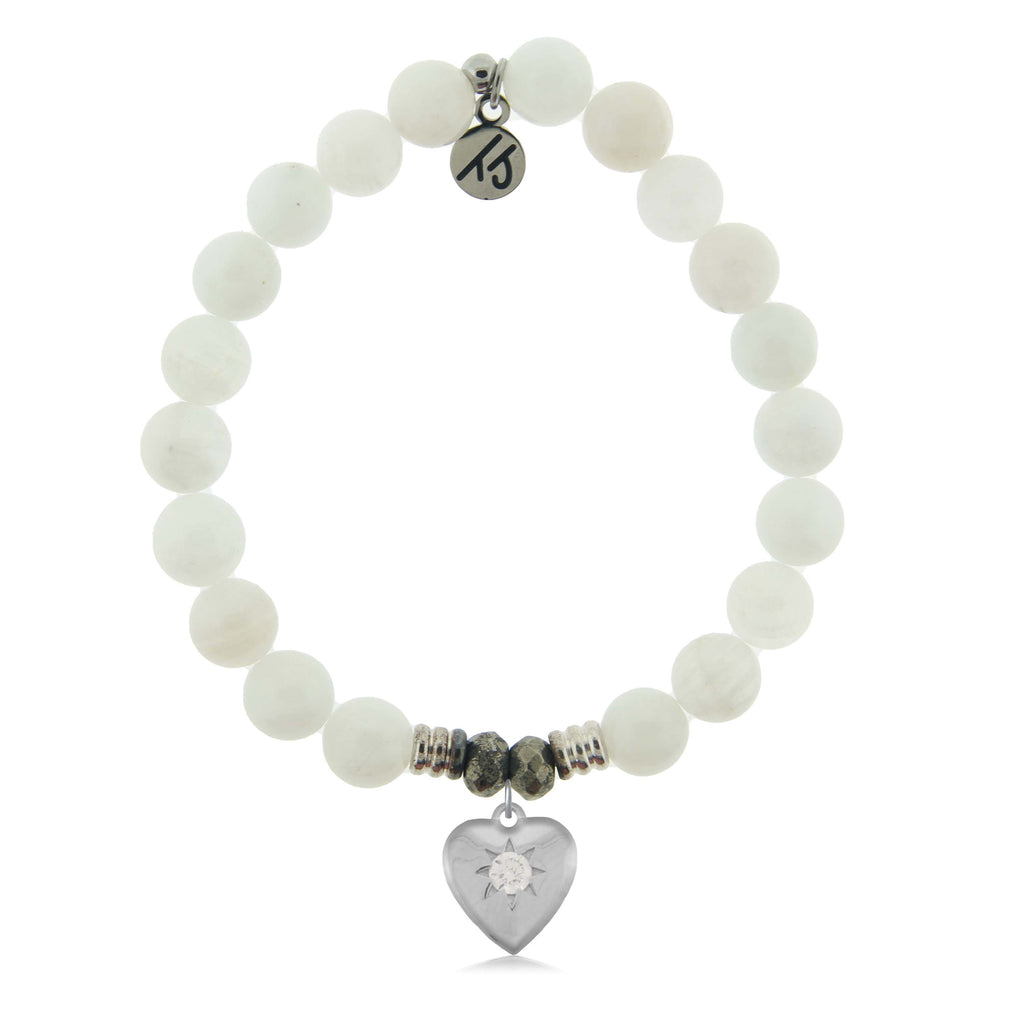 White Moonstone Gemstone Bracelet with Self Love Sterling Silver Charm