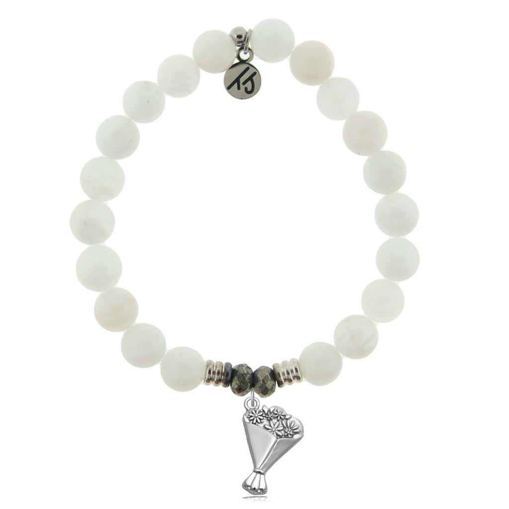 White Moonstone Gemstone Bracelet with Thinking of You Sterling Silver Charm