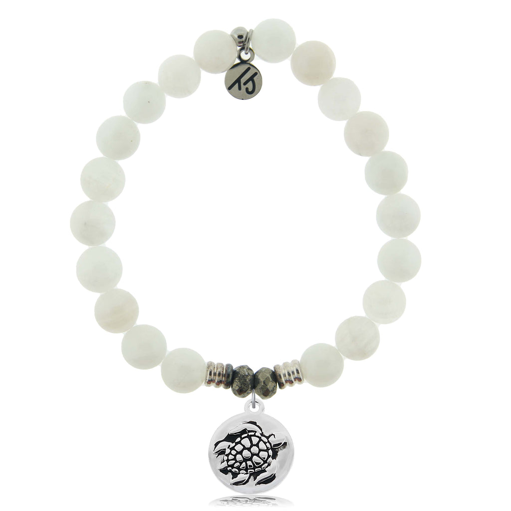 White Moonstone Gemstone Bracelet with Turtle Sterling Silver Charm