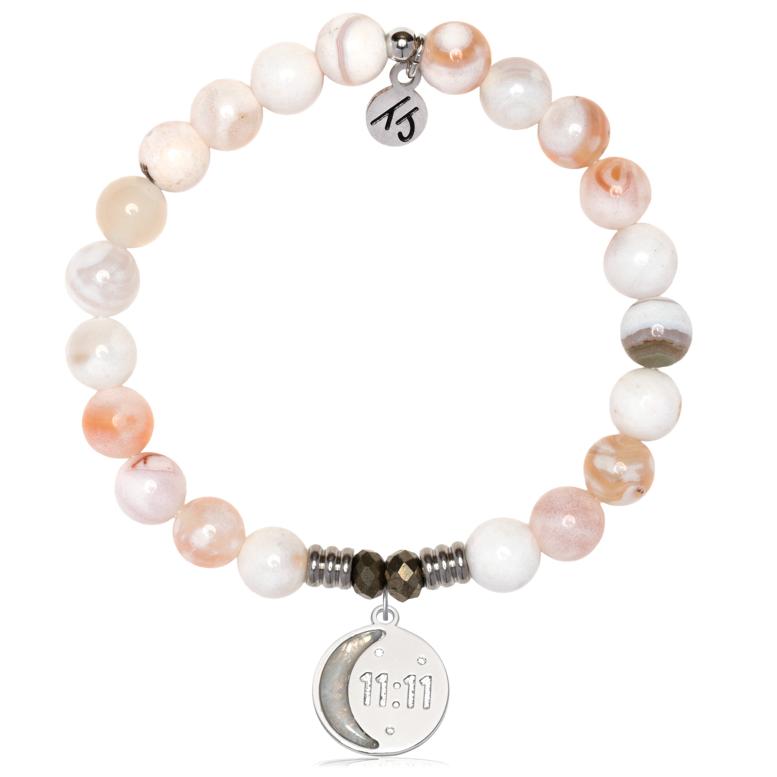 White Natural Agate Gemstone Bracelet with 11:11 Sterling Silver Charm