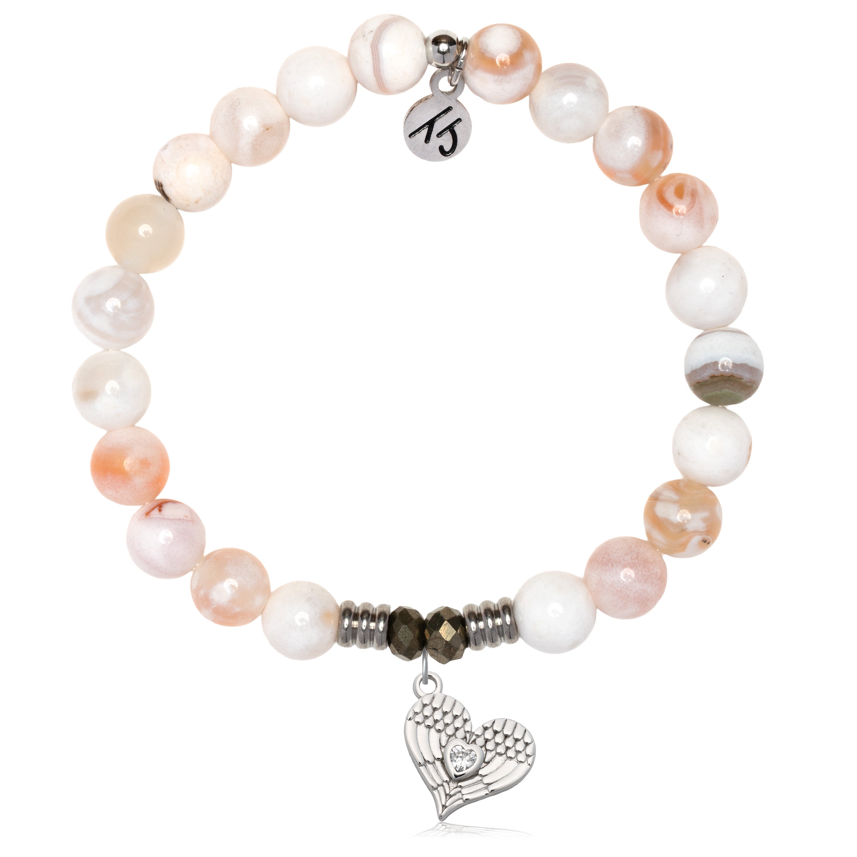 White Natural Agate Gemstone Bracelet with Angel Love Sterling Silver Charm