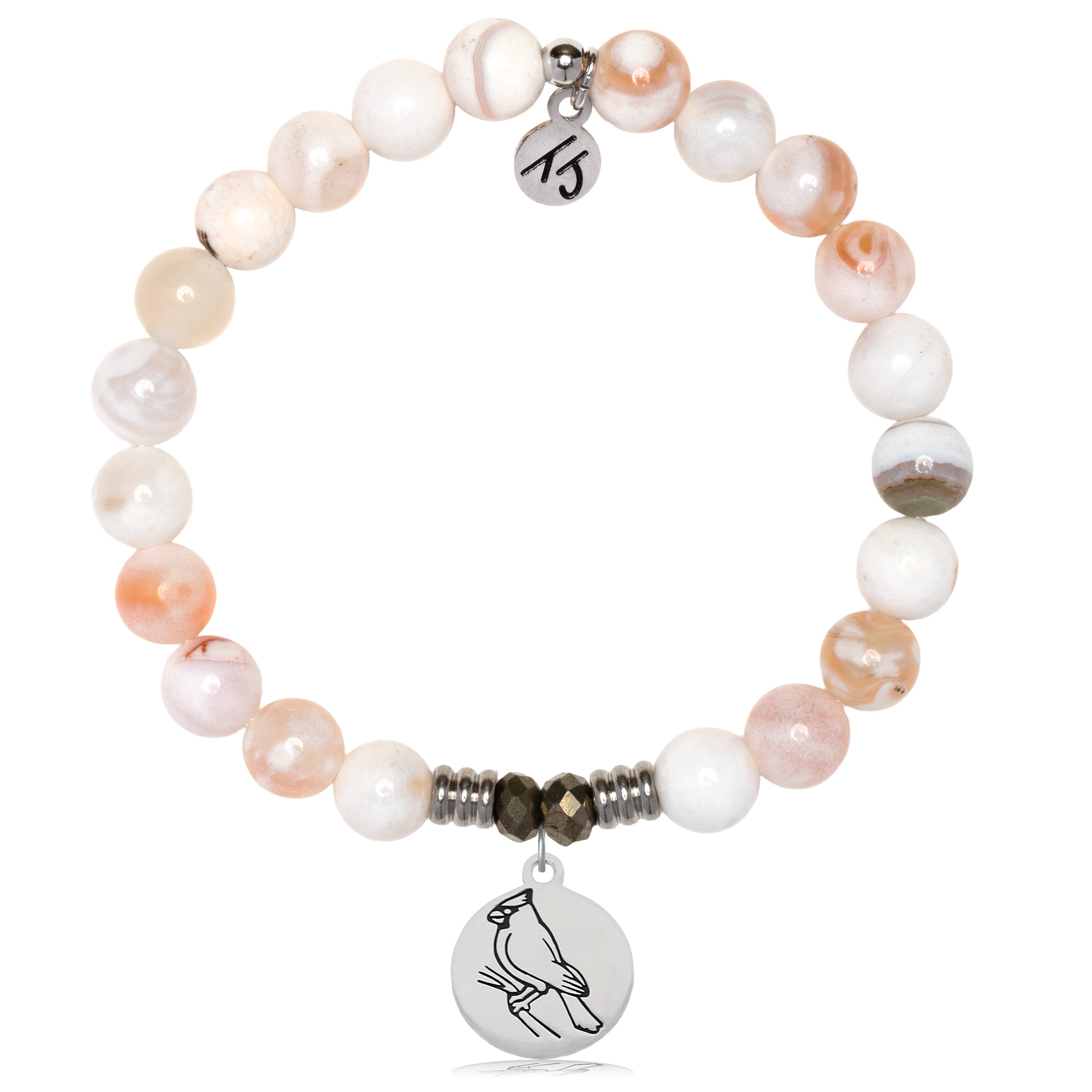 White Natural Agate Gemstone Bracelet with Cardinal Sterling Silver Charm