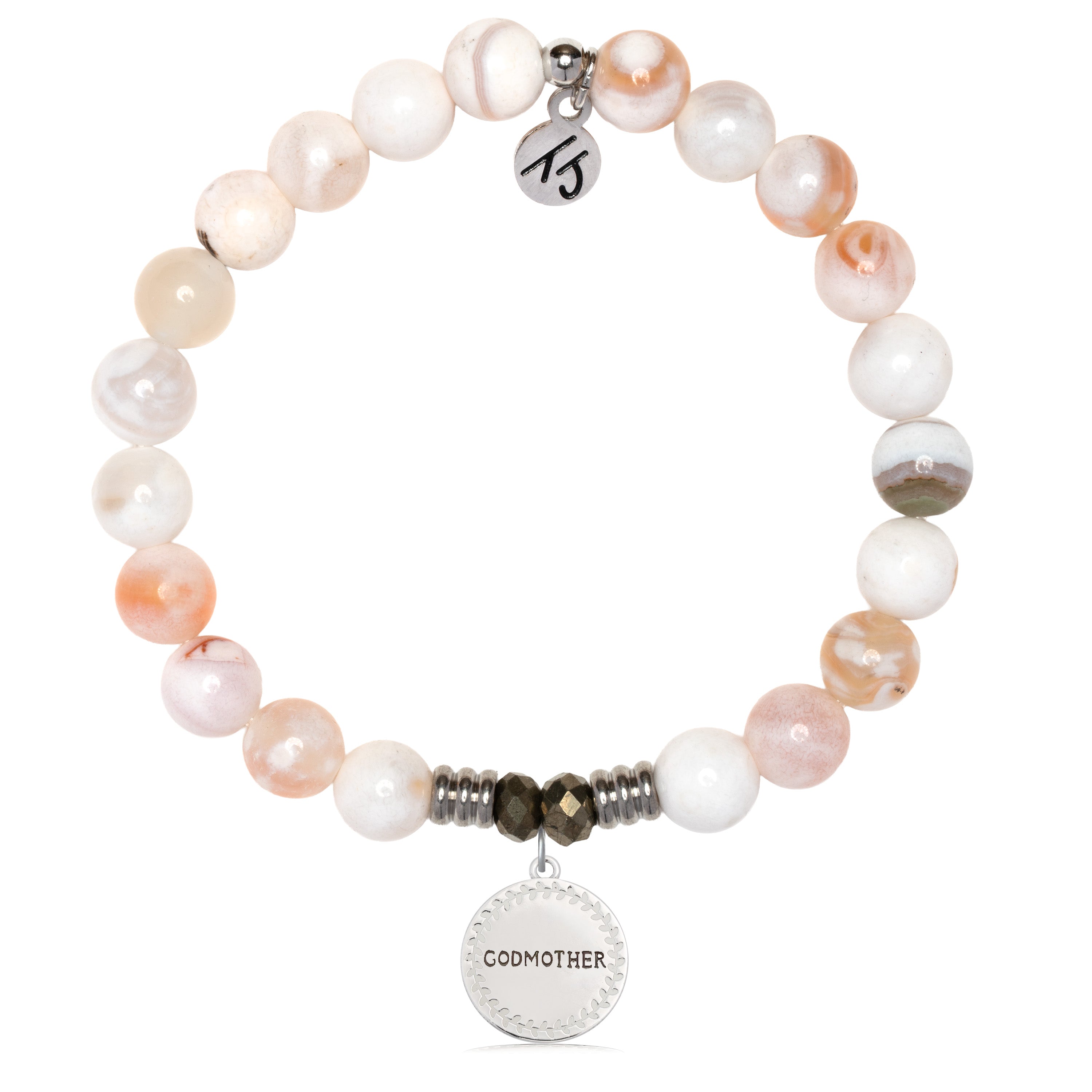White Natural Agate Gemstone Bracelet with Endless Love Godmother Sterling Silver Charm