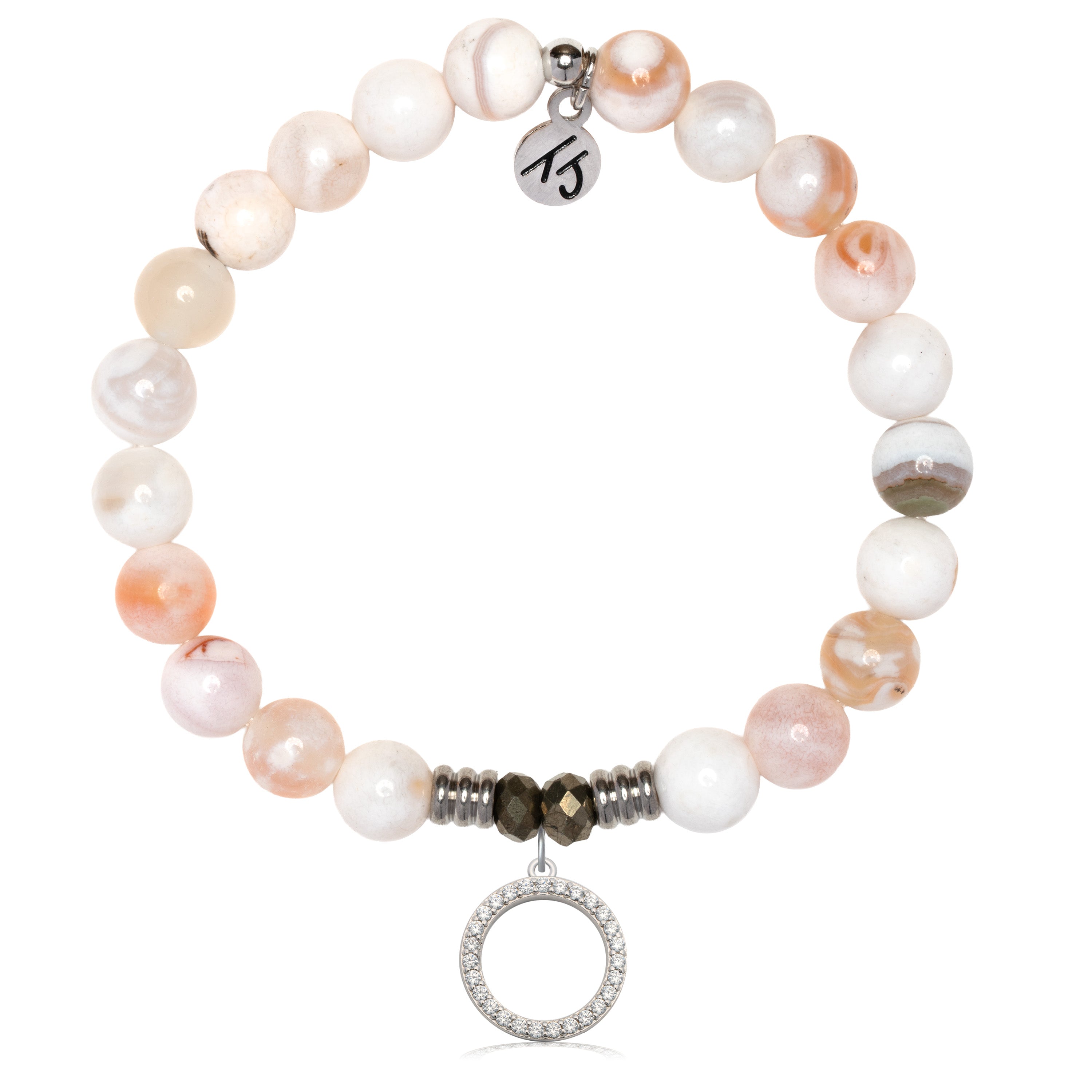 White Natural Agate Gemstone Bracelet with Good Karma Sterling Silver Charm
