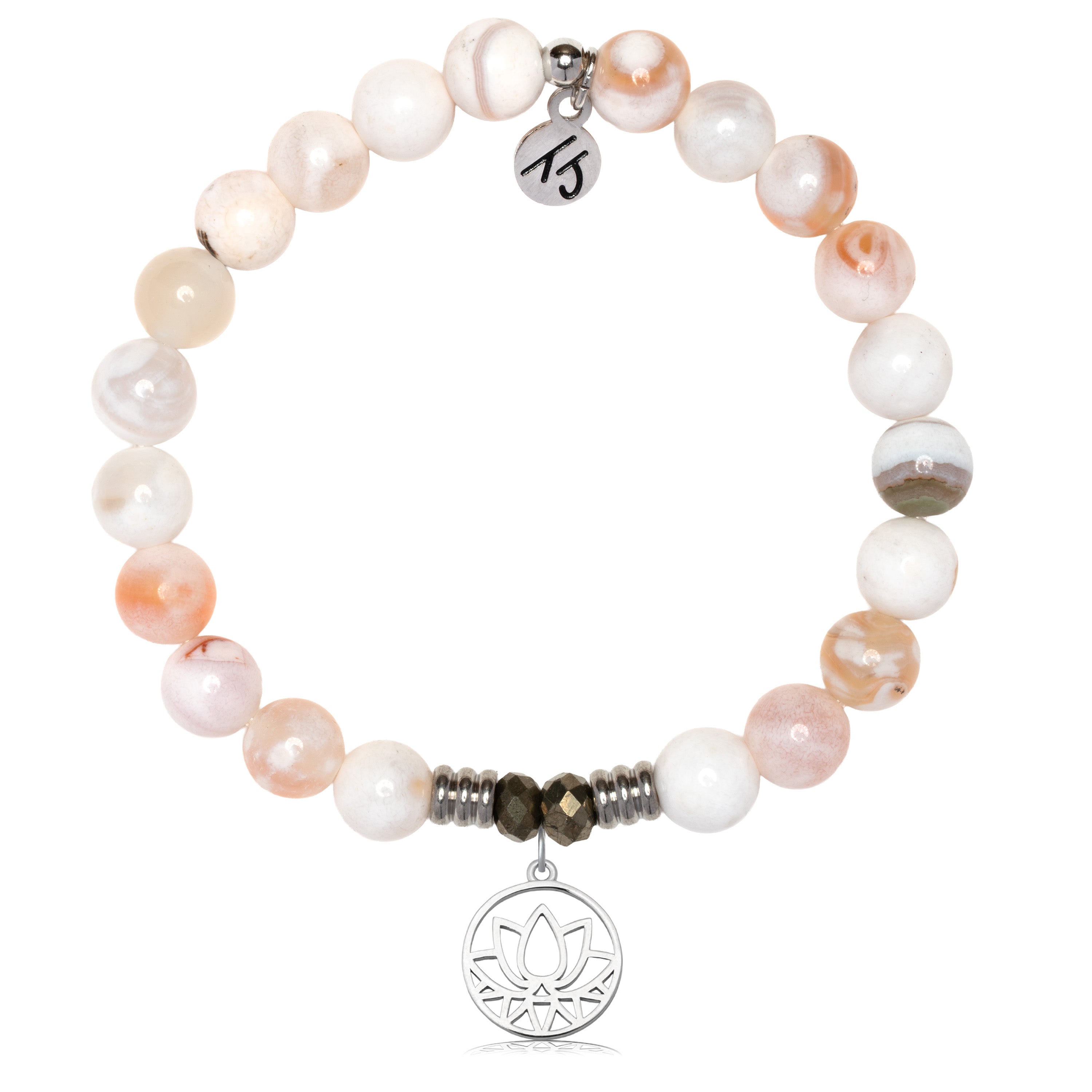 White Natural Agate Gemstone Bracelet with Resilience Sterling Silver Charm