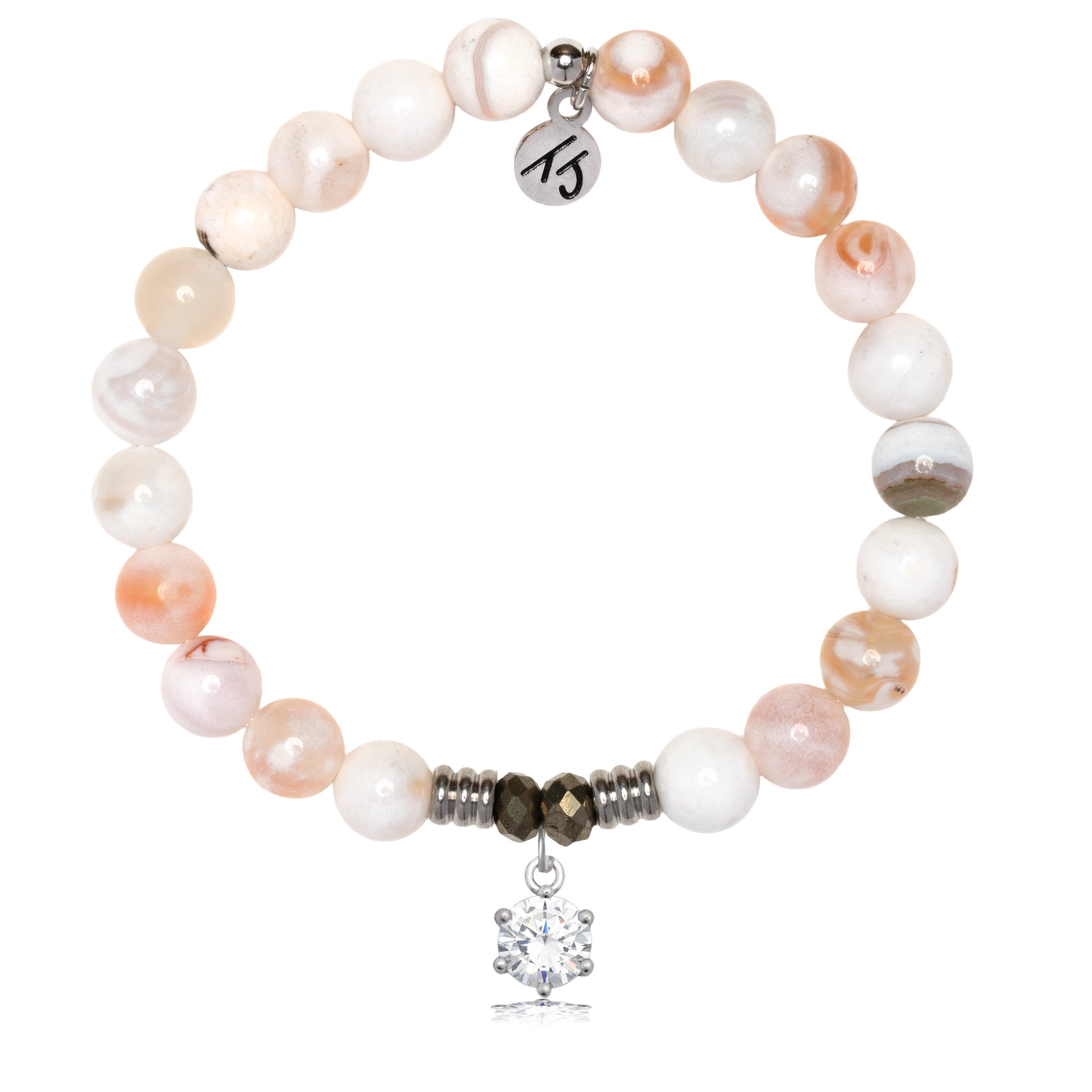 White Natural Agate Gemstone Bracelet with Shine Like A Diamond Sterling Silver Charm
